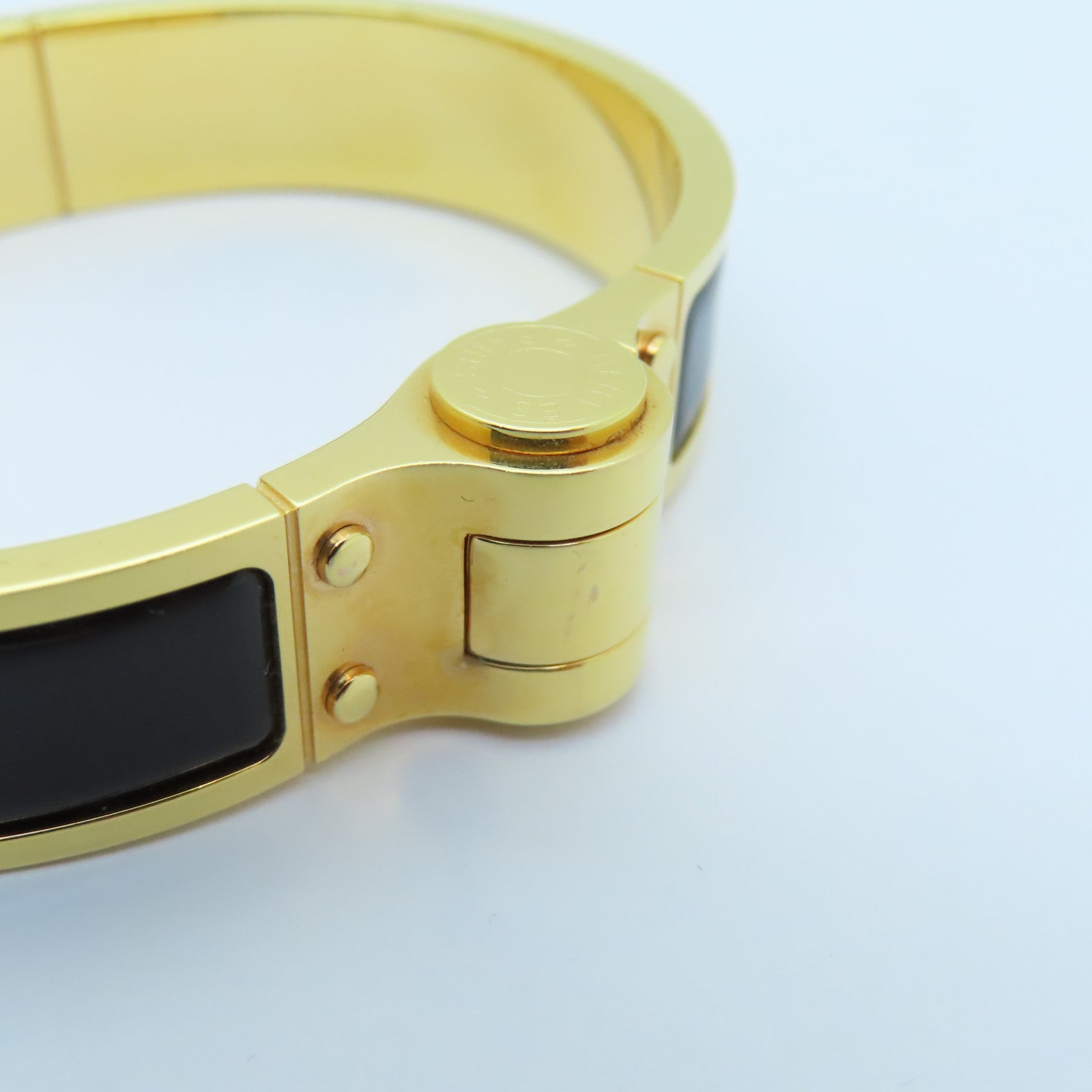 HERMES 金屬Charniere Narrow Bangle手鐲金色/黑色#16cm