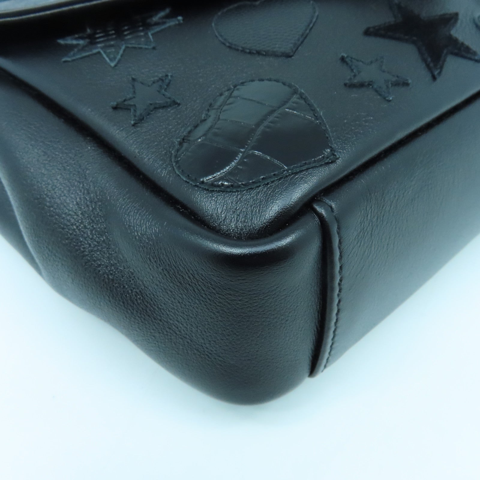 SAINT LAURENT Leather Chain Shoulder Silver Buckle Shoulder Bag Black