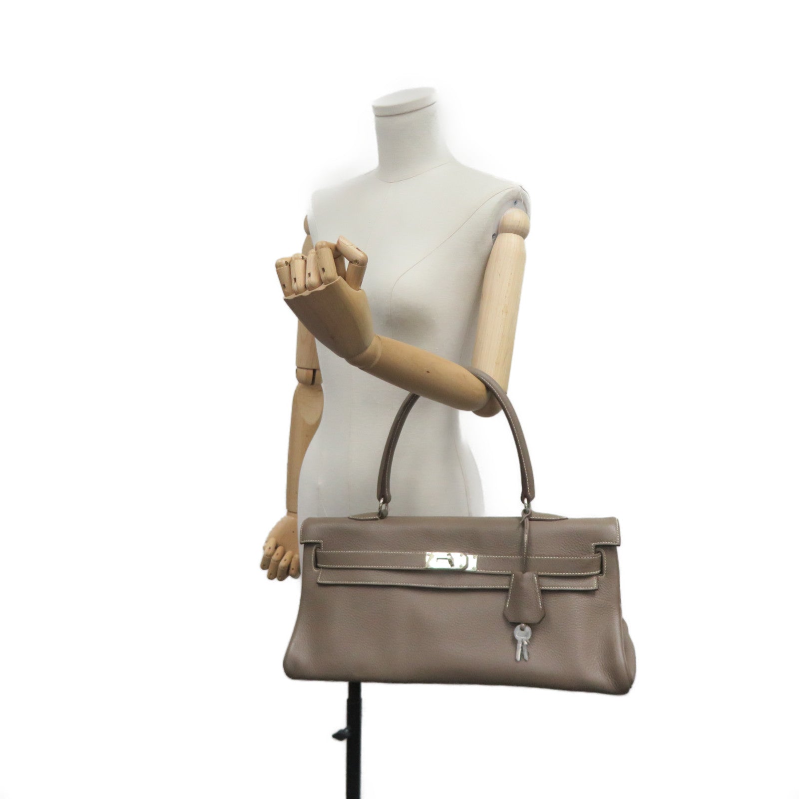 HERMES 【激减优惠】Clemence皮革银扣Shoulder Kelly Hand Bag手挽袋灰色