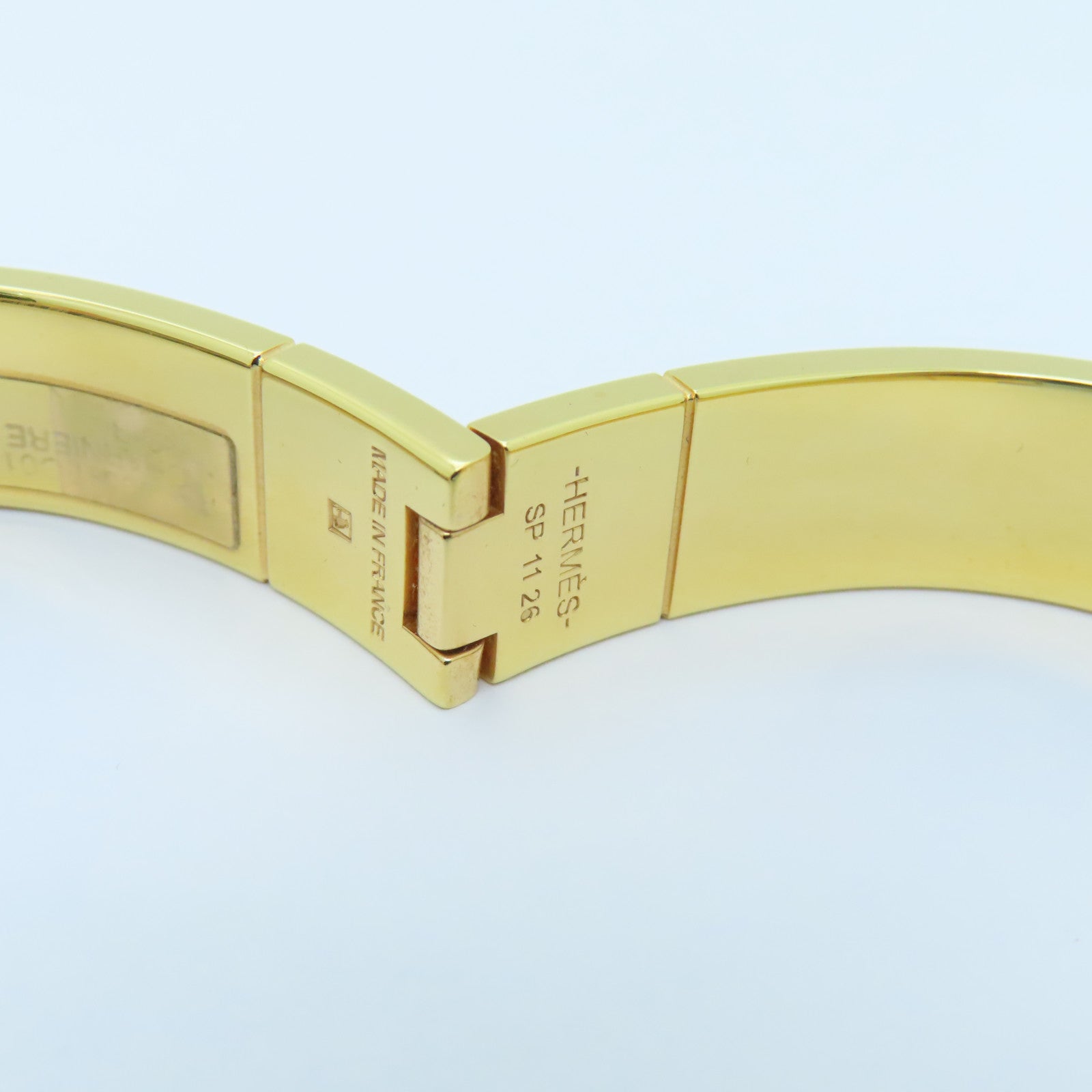 HERMES 金屬Charniere Narrow Bangle手鐲金色/黑色#16cm