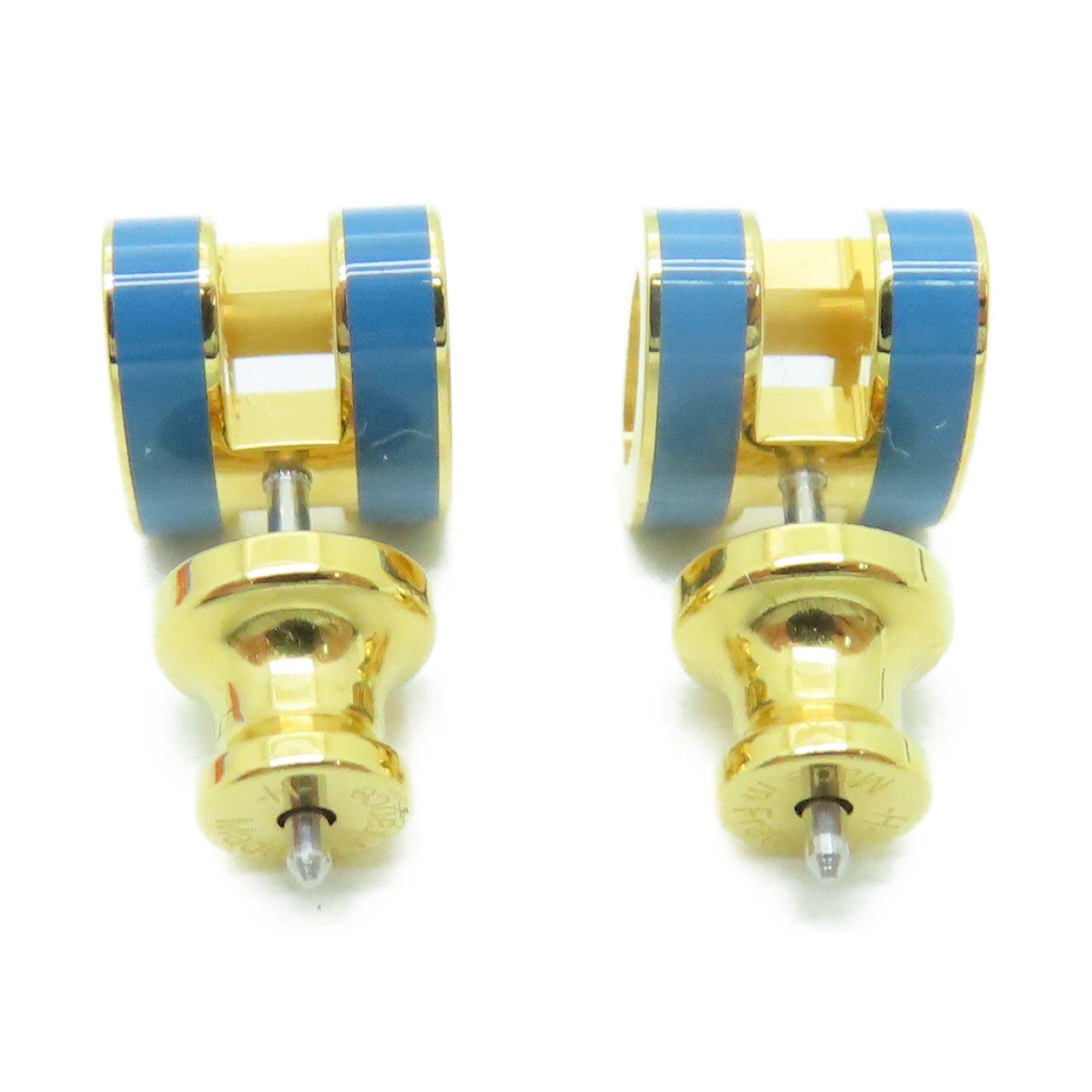 HERMES 金属Mini Pop H Earrings耳环微风蓝色/金色
