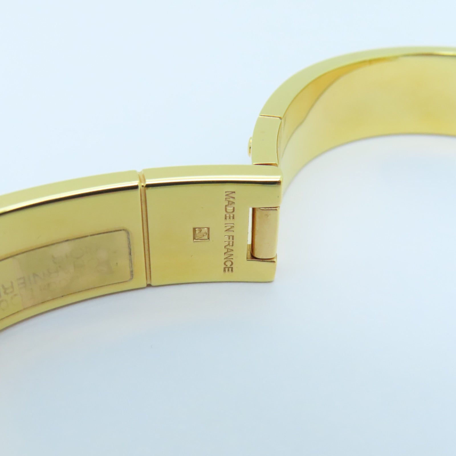 HERMES 金屬Charniere Narrow Bangle手鐲金色/黑色#16cm