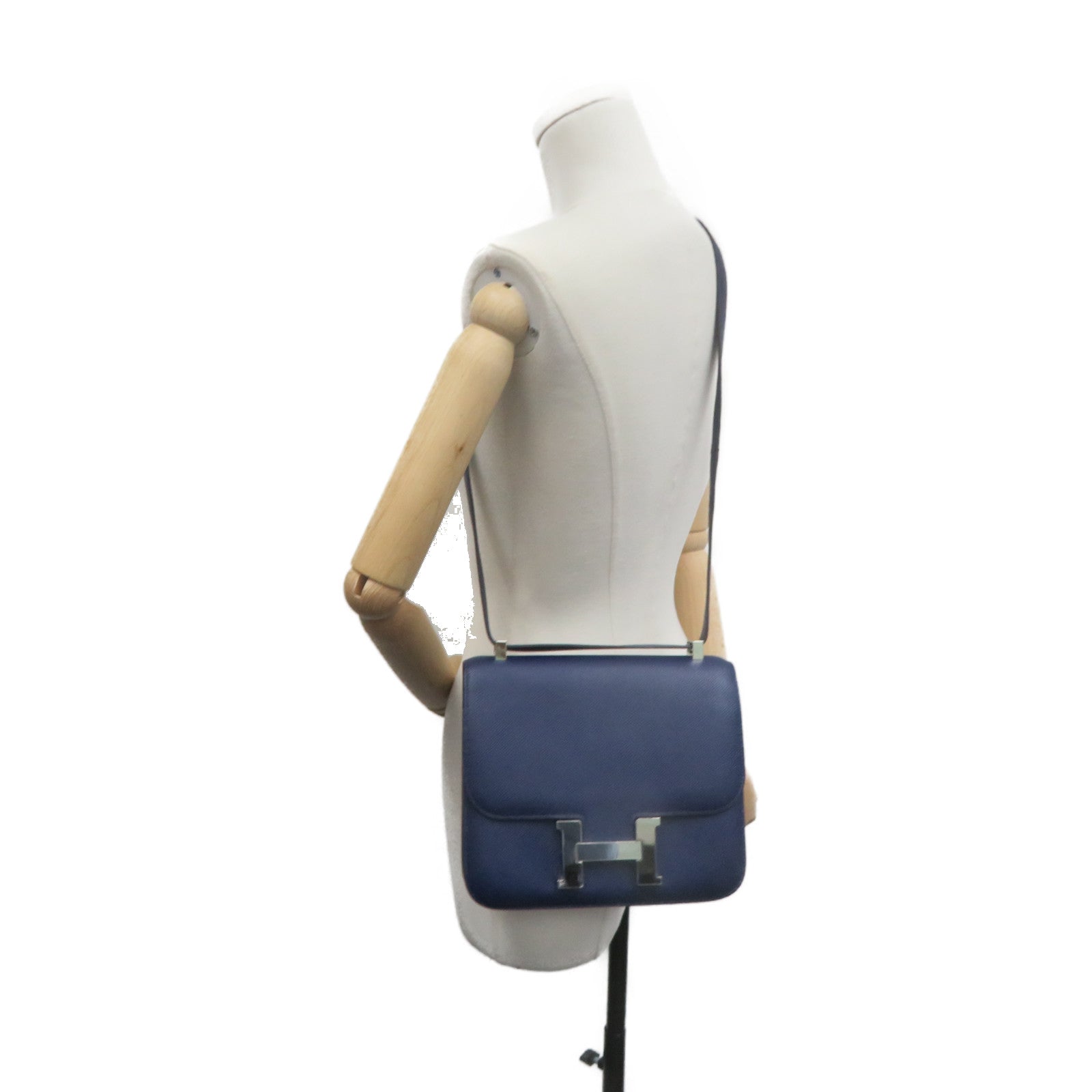 HERMES 【激減優惠】Epsom皮革Constance 24 Shoulder Bag銀扣肩背袋藍色