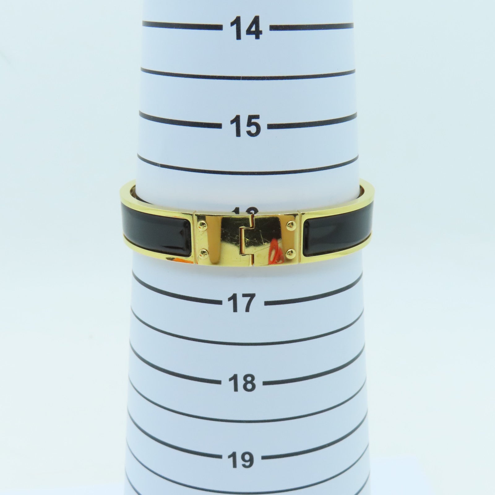 HERMES 金屬Charniere Narrow Bangle手鐲金色/黑色#16cm