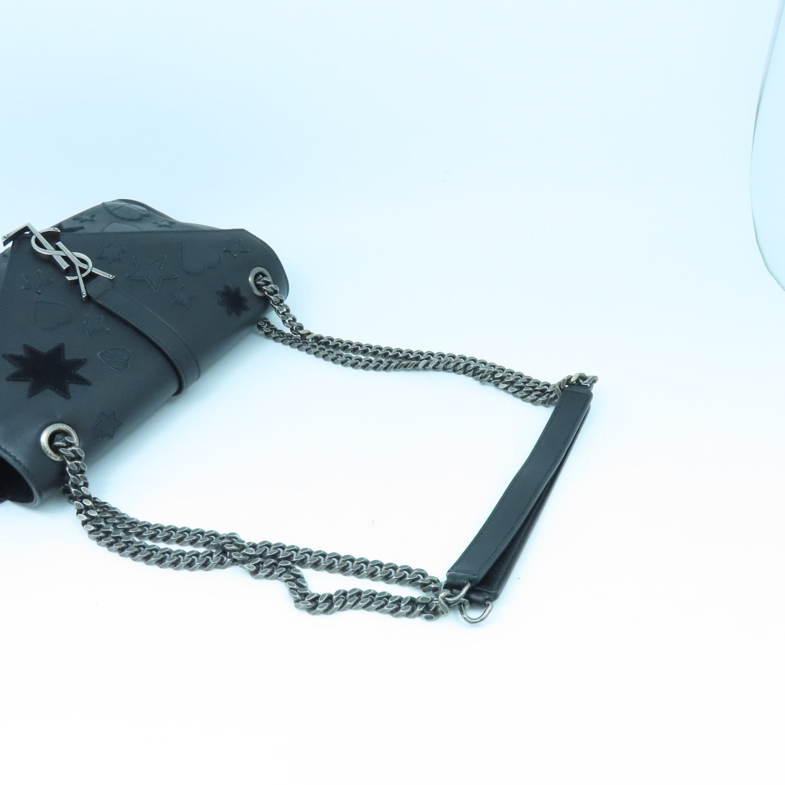 SAINT LAURENT Leather Chain Shoulder Silver Buckle Shoulder Bag Black