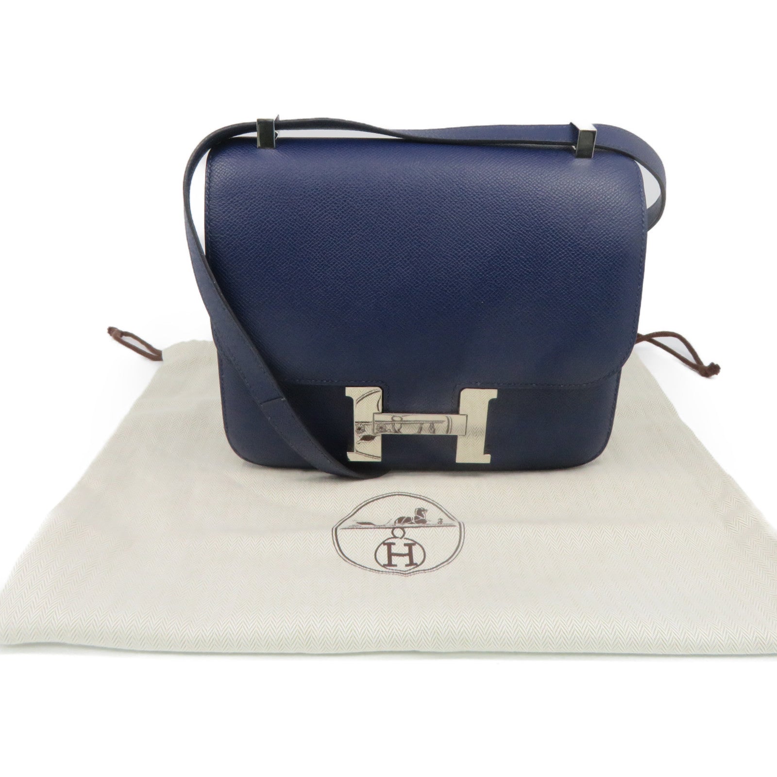 HERMES 【激減優惠】Epsom皮革Constance 24 Shoulder Bag銀扣肩背袋藍色