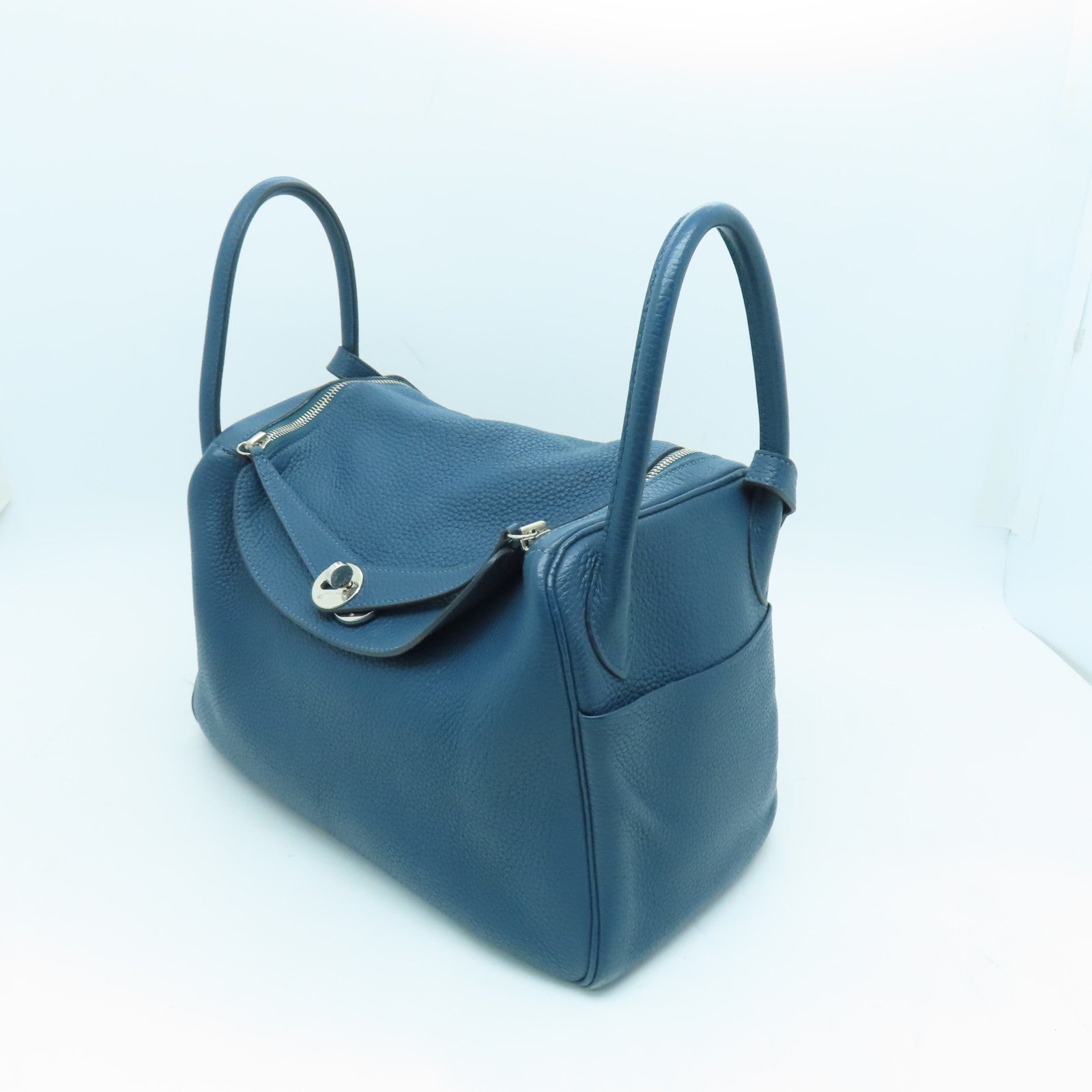HERMES 【激減優惠】Clemence皮革Lindy 30銀扣手挽肩背兩用袋深藍色