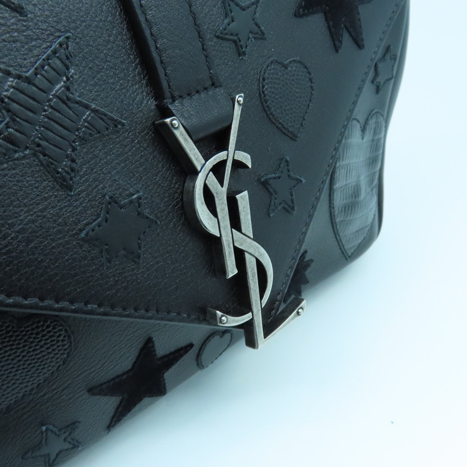 SAINT LAURENT Leather Chain Shoulder Silver Buckle Shoulder Bag Black