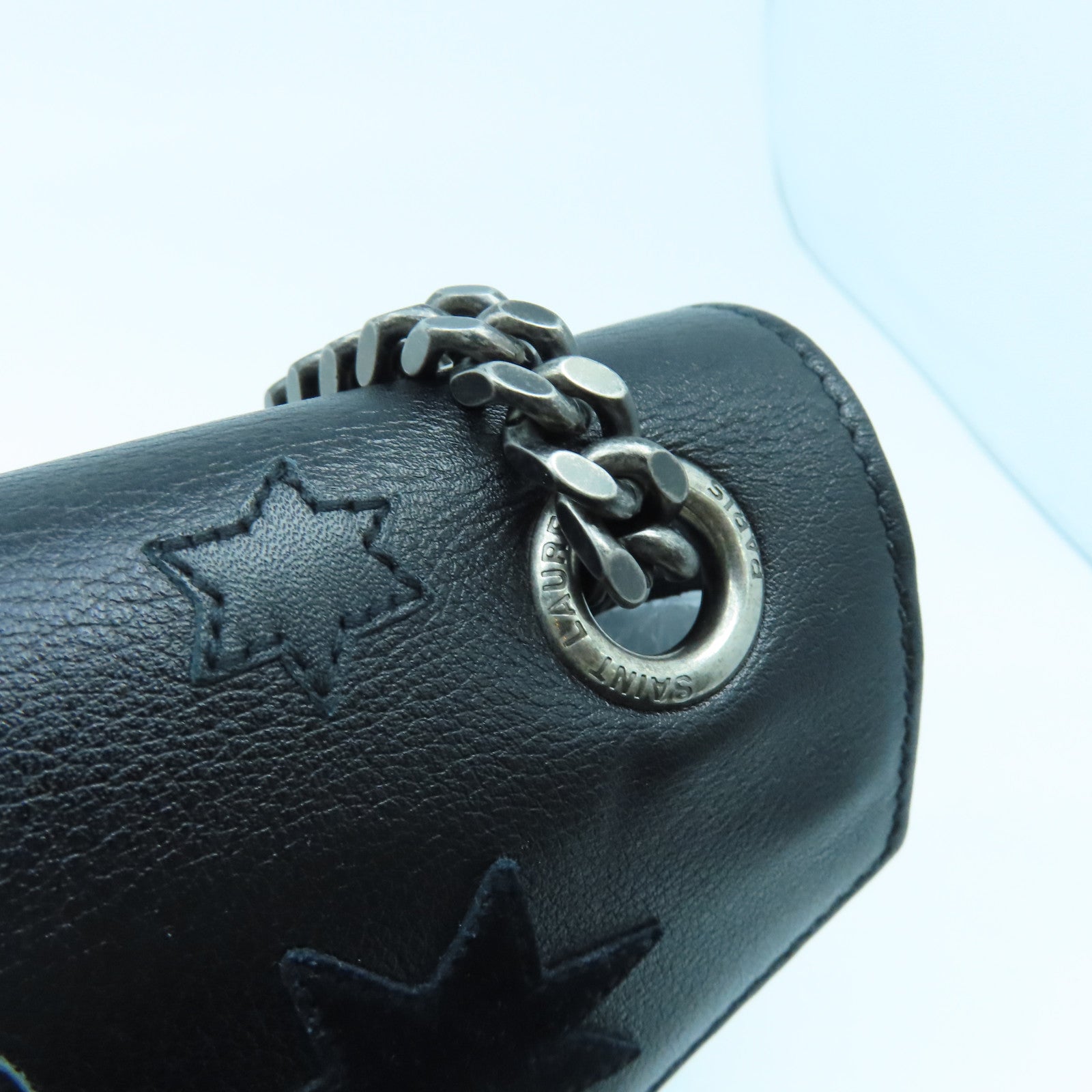 SAINT LAURENT Leather Chain Shoulder Silver Buckle Shoulder Bag Black