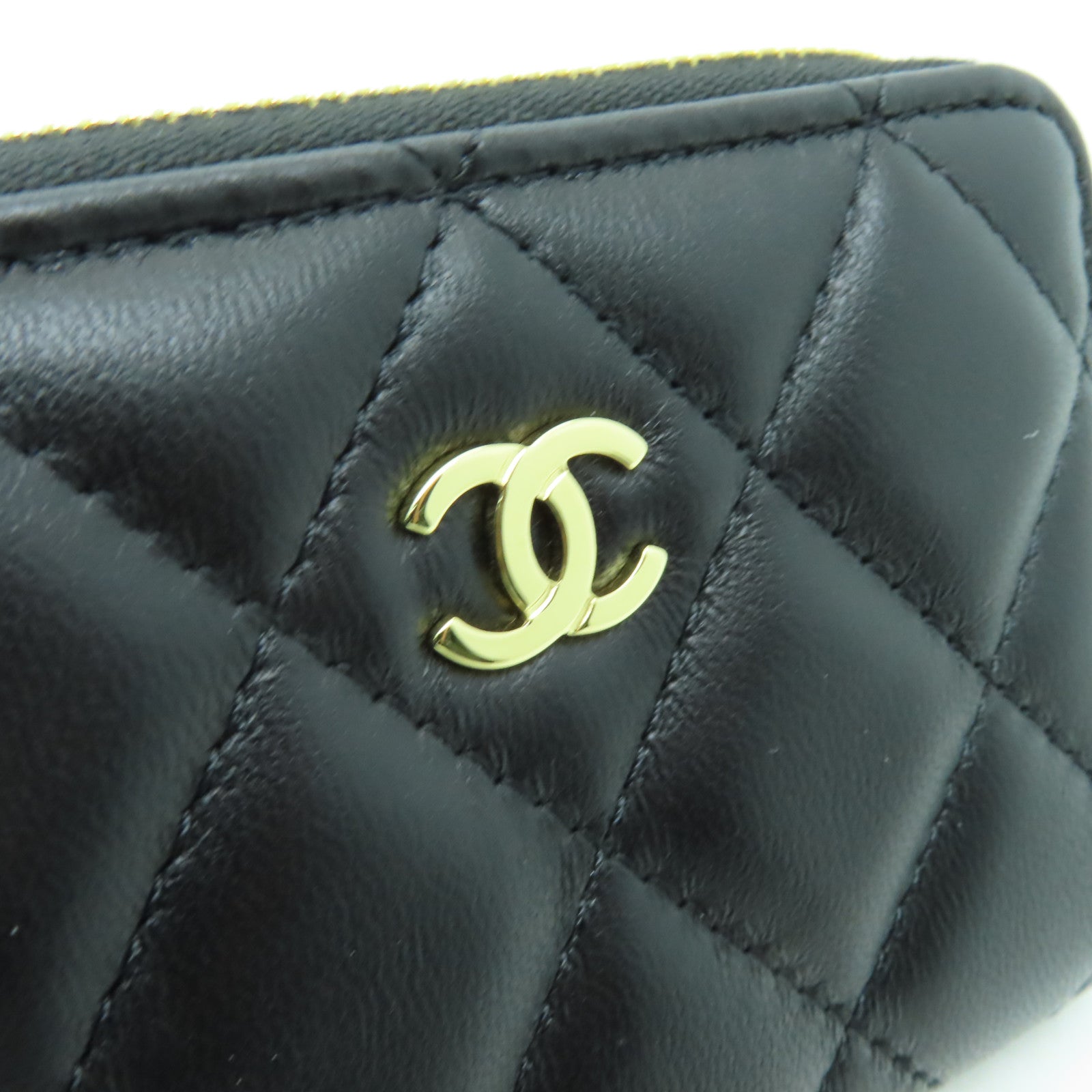 CHANEL 菱格羊皮皮革Coin Purse金扣零錢包黑色
