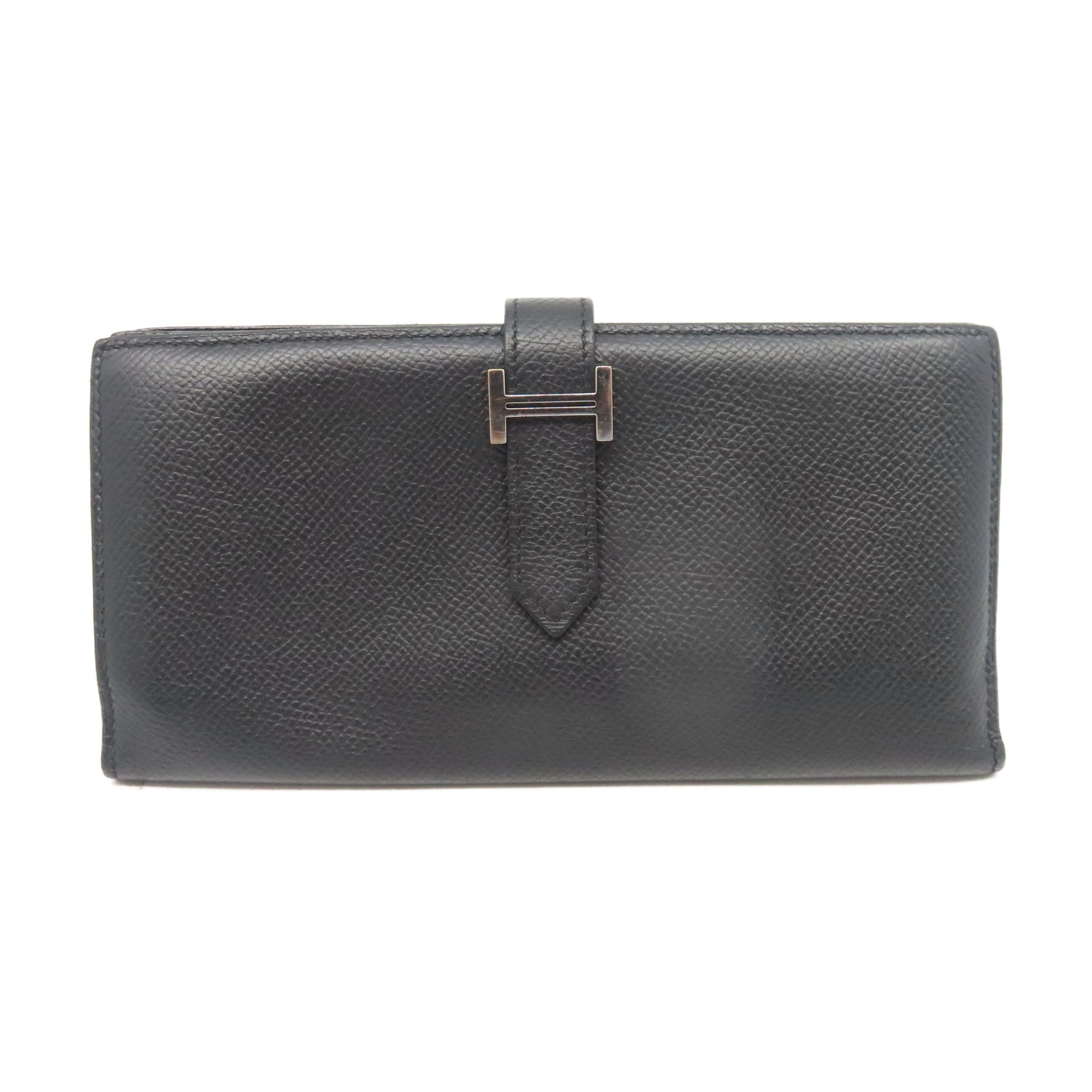 HERMES 【激減優惠】Veau Epsom皮革Bearn Wallet銀扣長錢包黑色