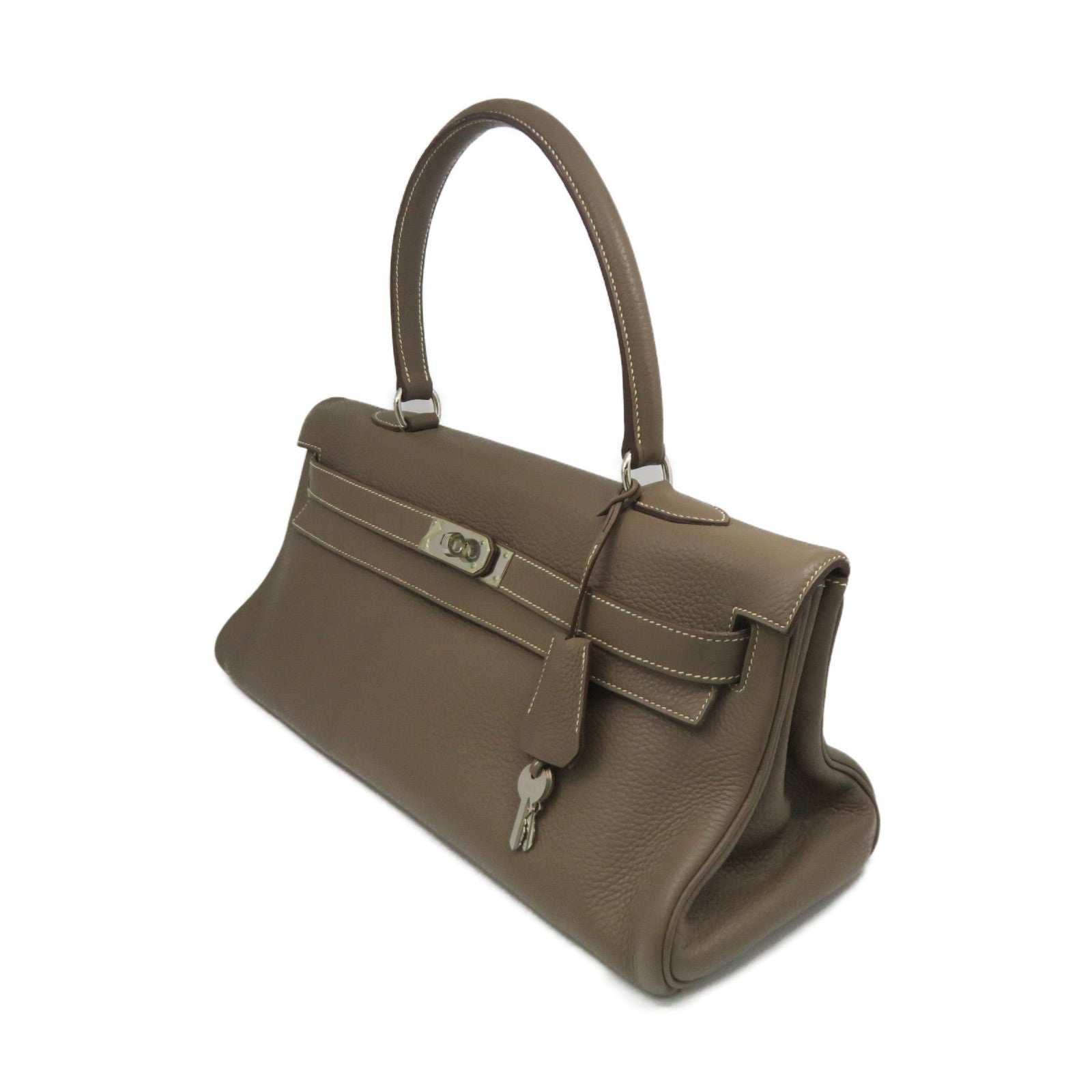 【HERMES】Hermes etoupe Calvi【新古品・新品未使用】 HERMES Togo Leather Birkin 25 Silver Buckle Hand Bag Etoupe