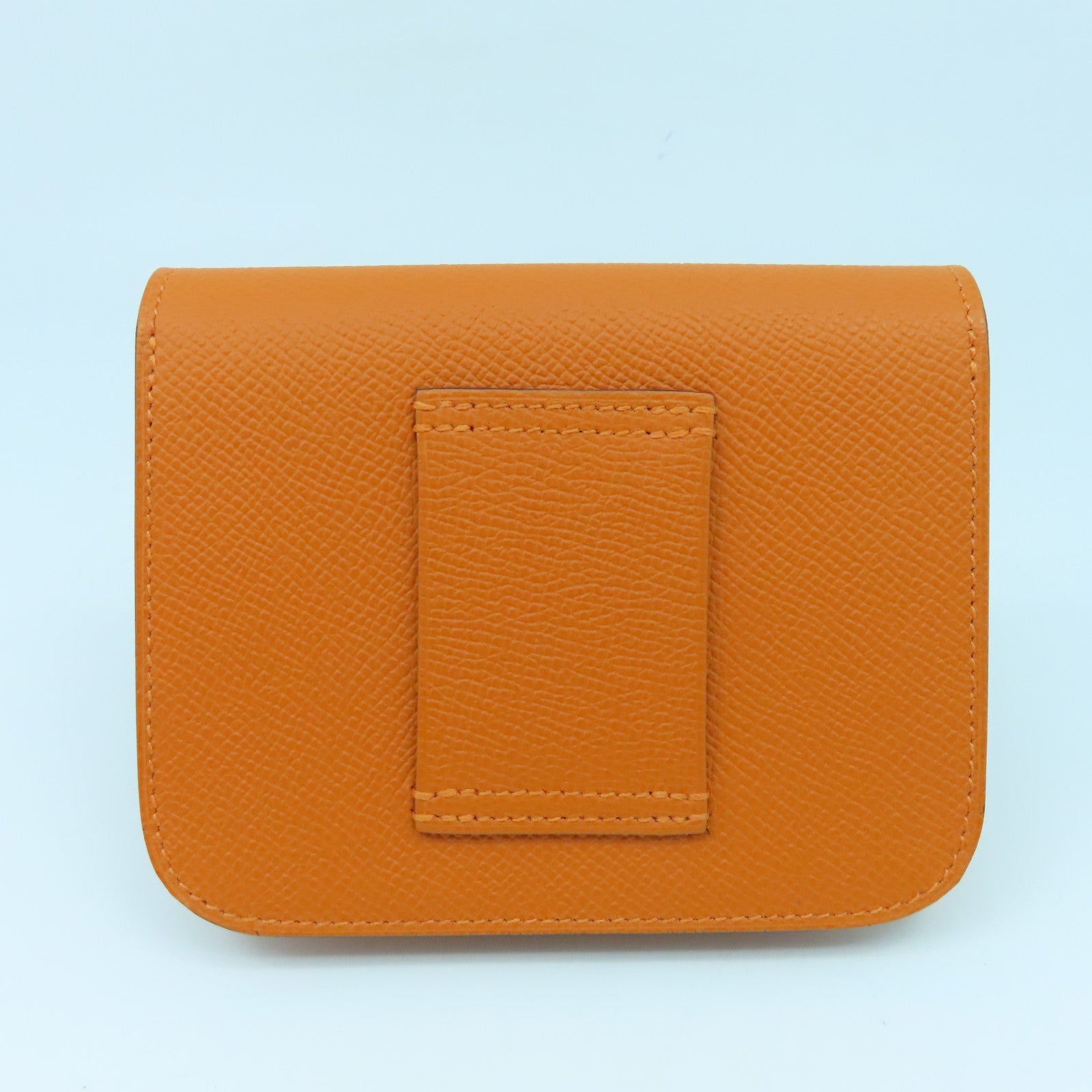 HERMES Epsom皮革Constance Silm金扣錢包橙色