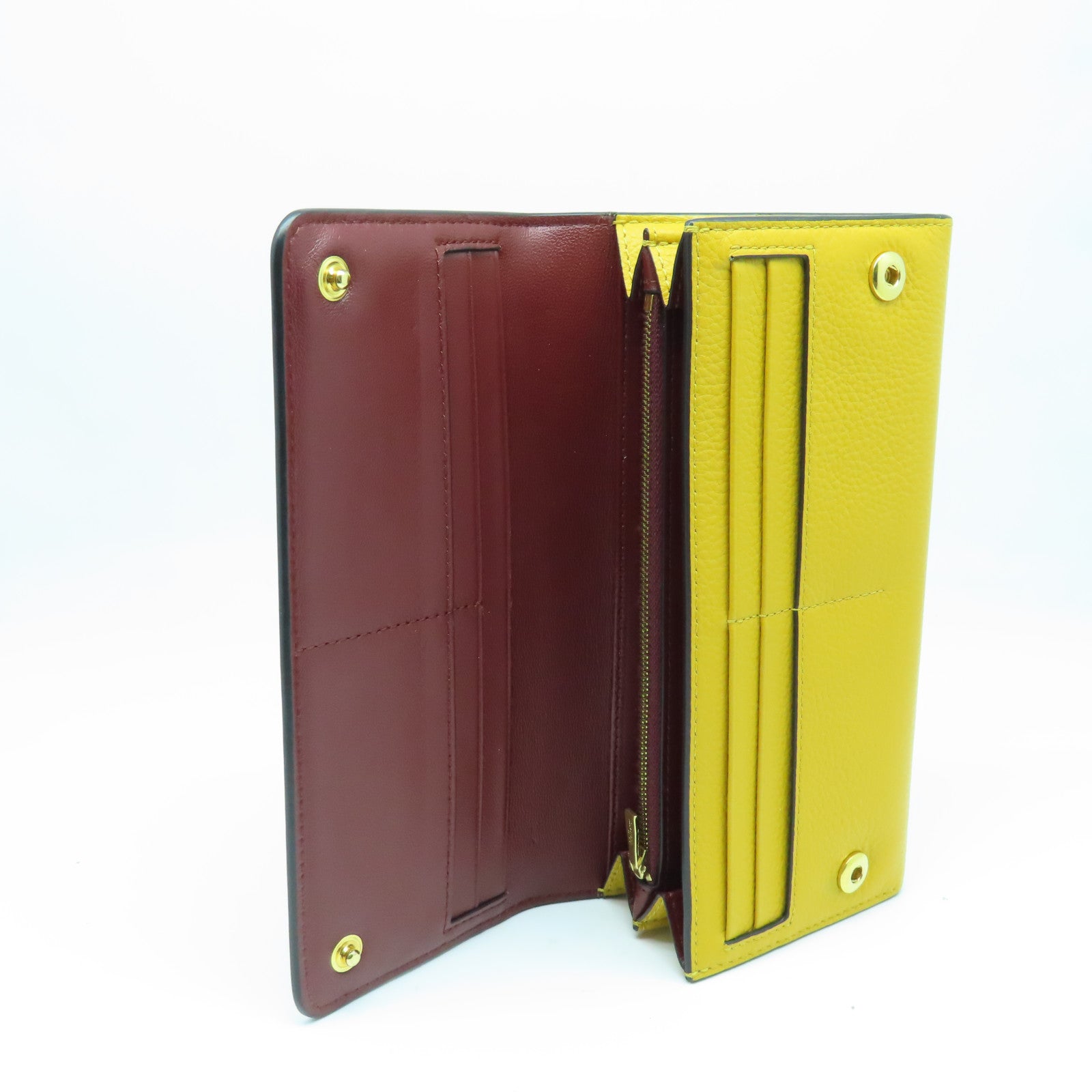 MULBERRY Leather Long Wallet Gold Buckle Yellow/Brown