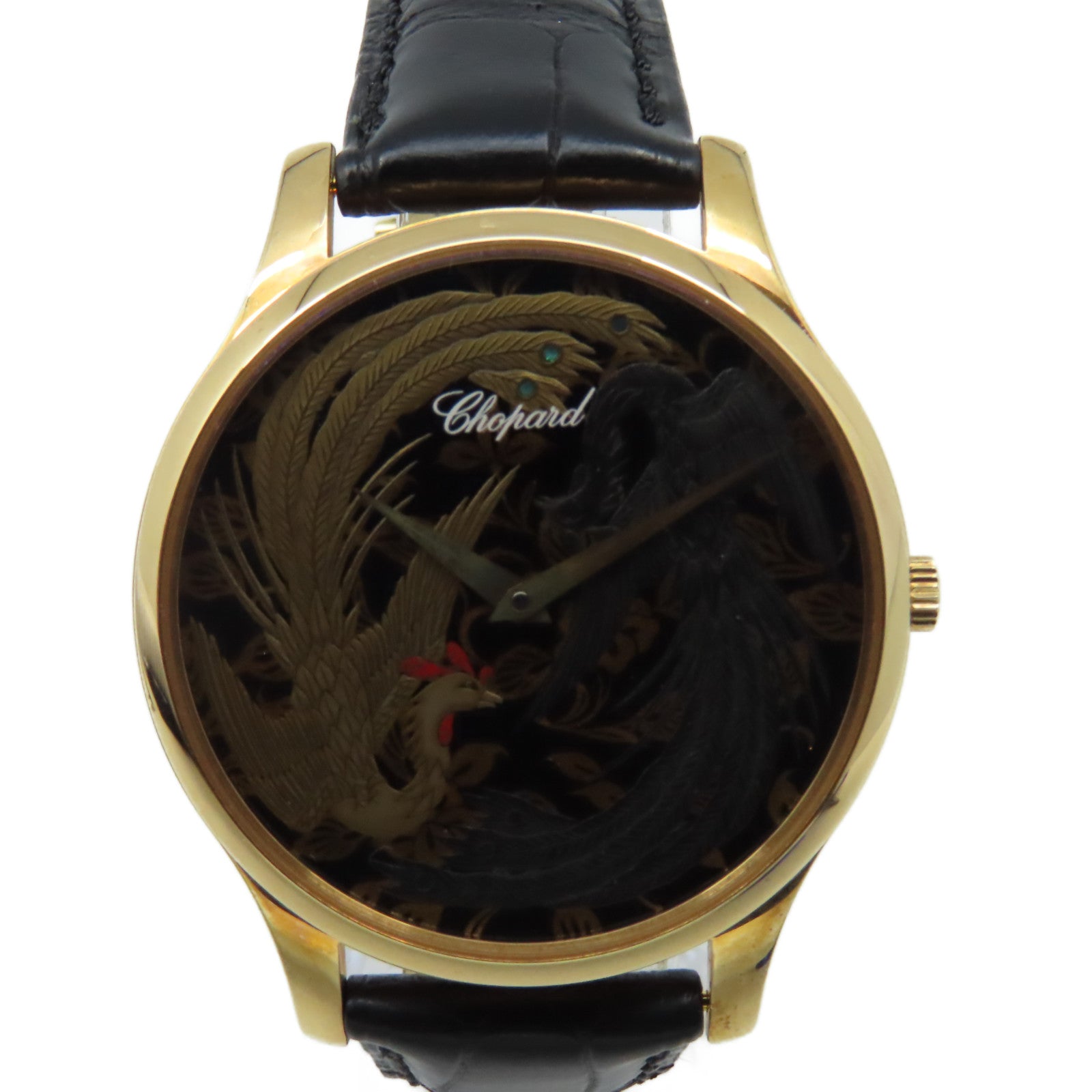 Chopard L.U.C Xp Urushi Watch 18K黃金/鱷魚皮革帶自動機芯手錶金色/黑色