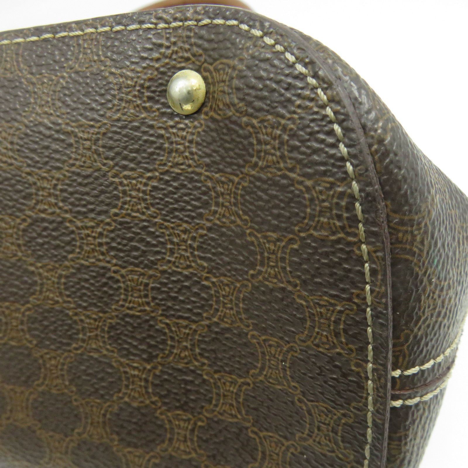 CELINE 塗層帆布Macadam Handbag金扣手挽袋啡色