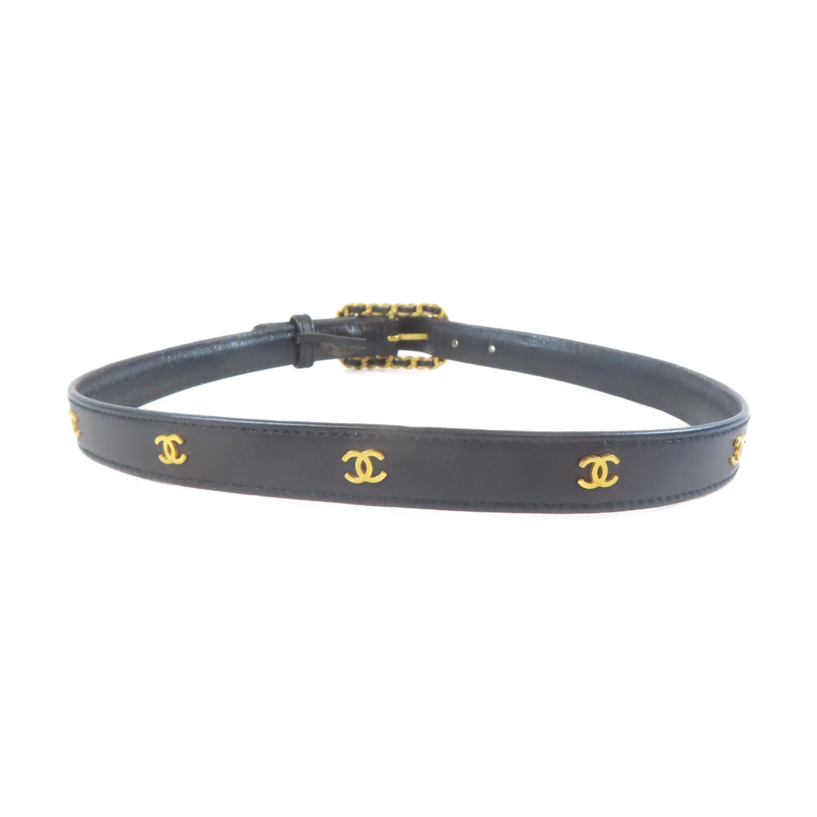 CHANEL 金屬/羊皮皮革Belt皮帶黑色/金色