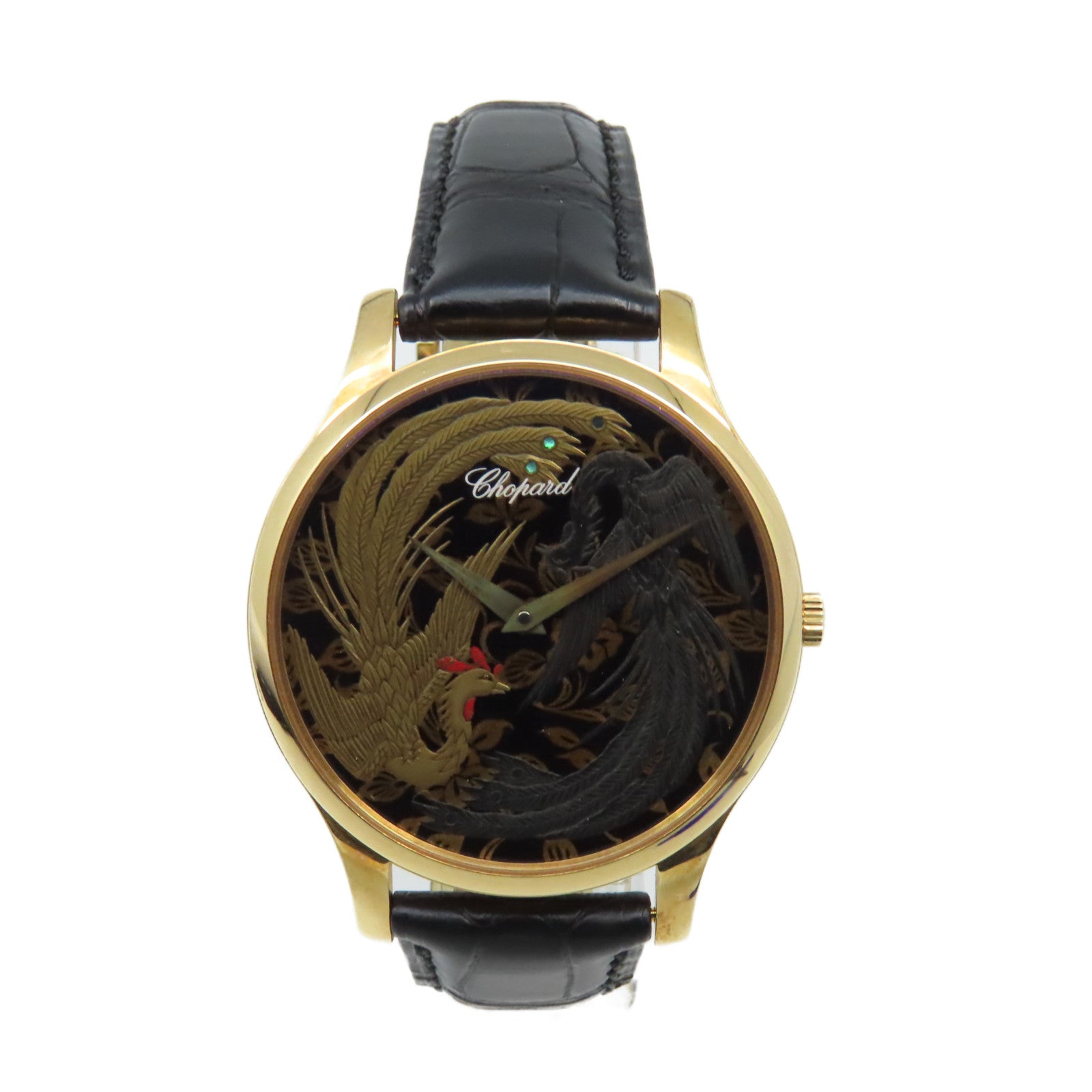 Chopard L.U.C Xp Urushi Watch 18K黃金/鱷魚皮革帶自動機芯手錶金色/黑色