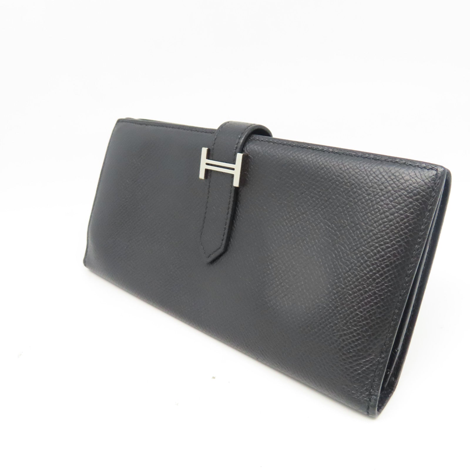HERMES 【激減優惠】Veau Epsom皮革Bearn Wallet銀扣長錢包黑色