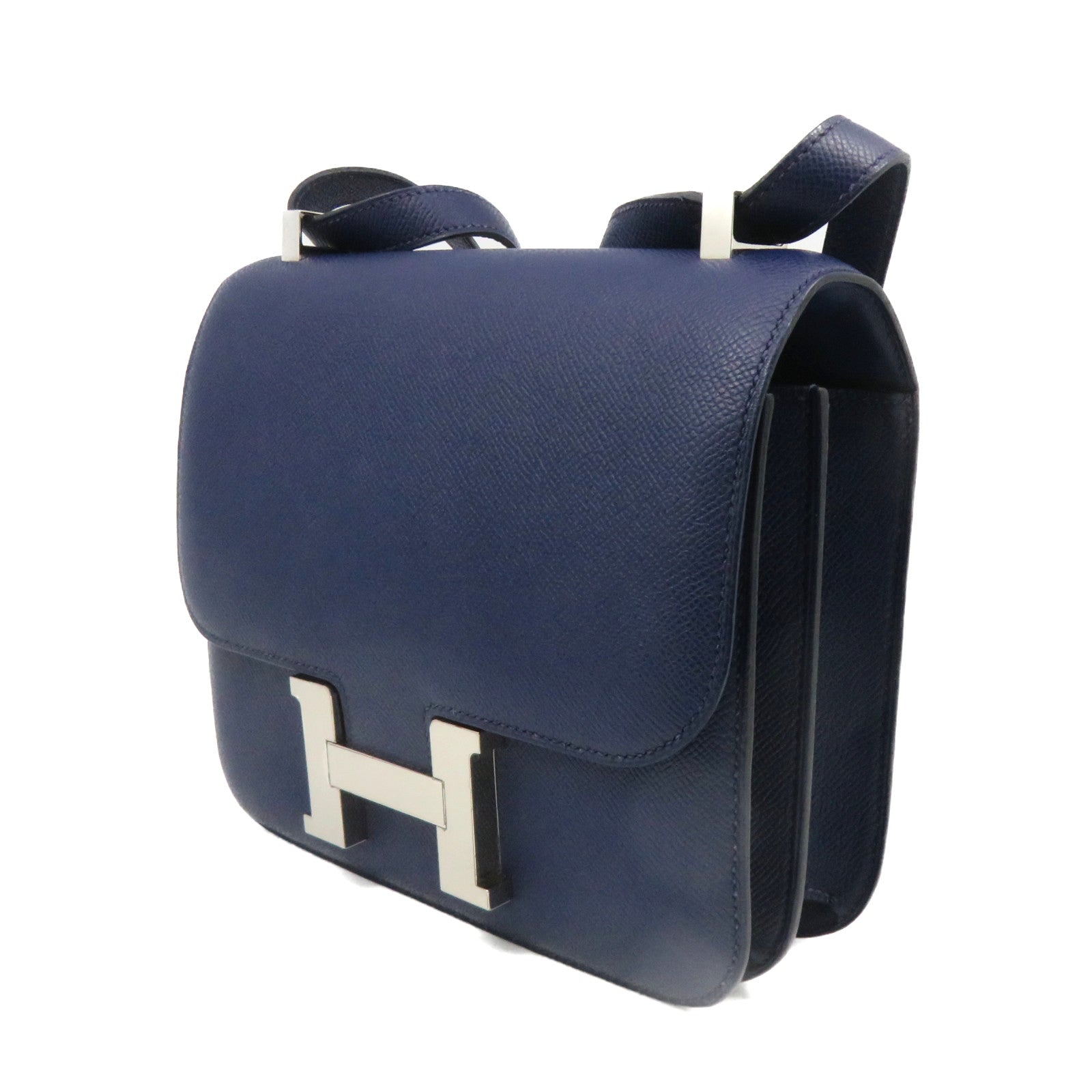 HERMES 【激減優惠】Epsom皮革Constance 24 Shoulder Bag銀扣肩背袋藍色