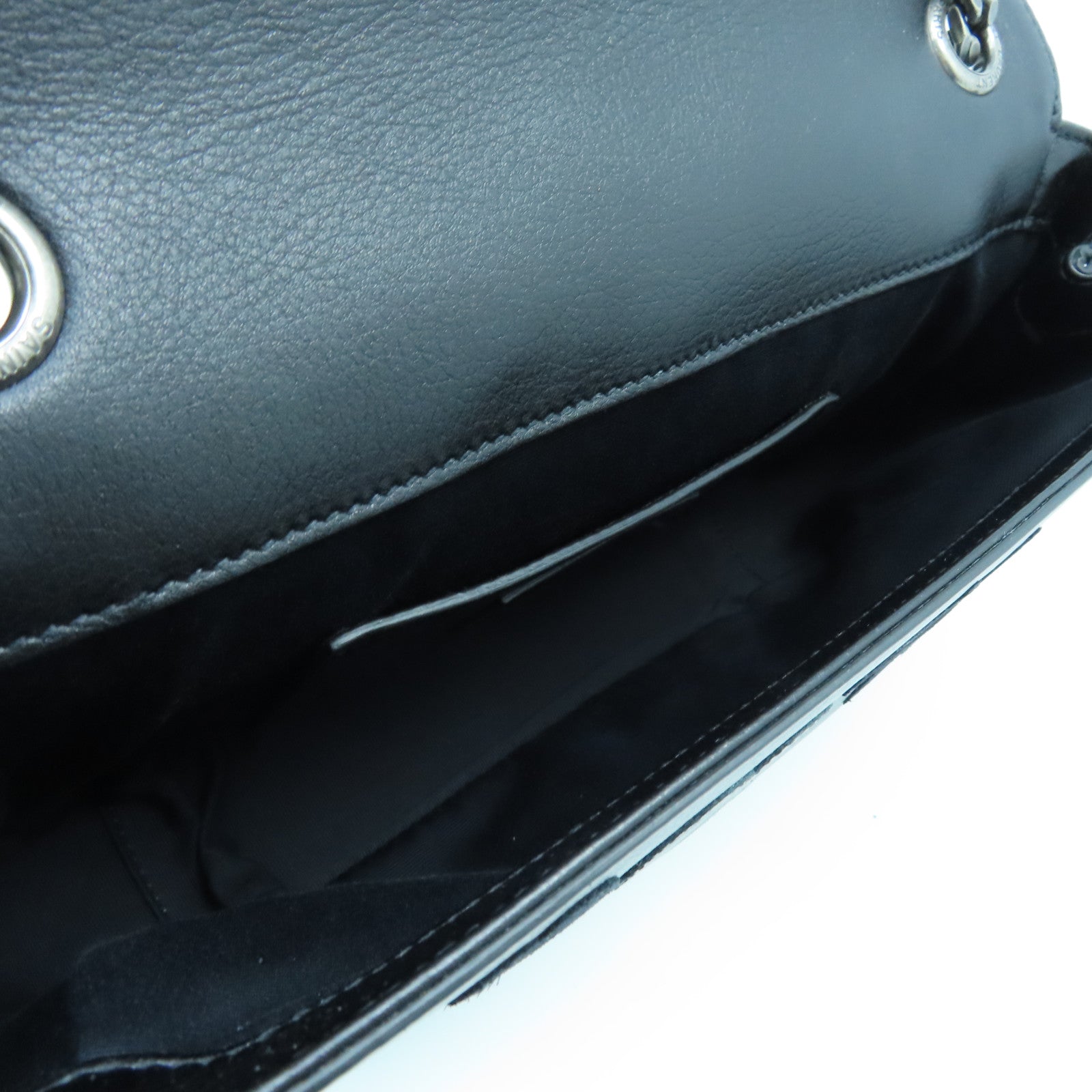 SAINT LAURENT Leather Chain Shoulder Silver Buckle Shoulder Bag Black