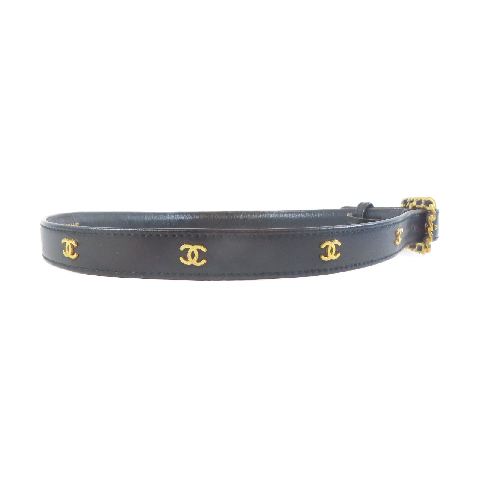 CHANEL 金屬/羊皮皮革Belt皮帶黑色/金色