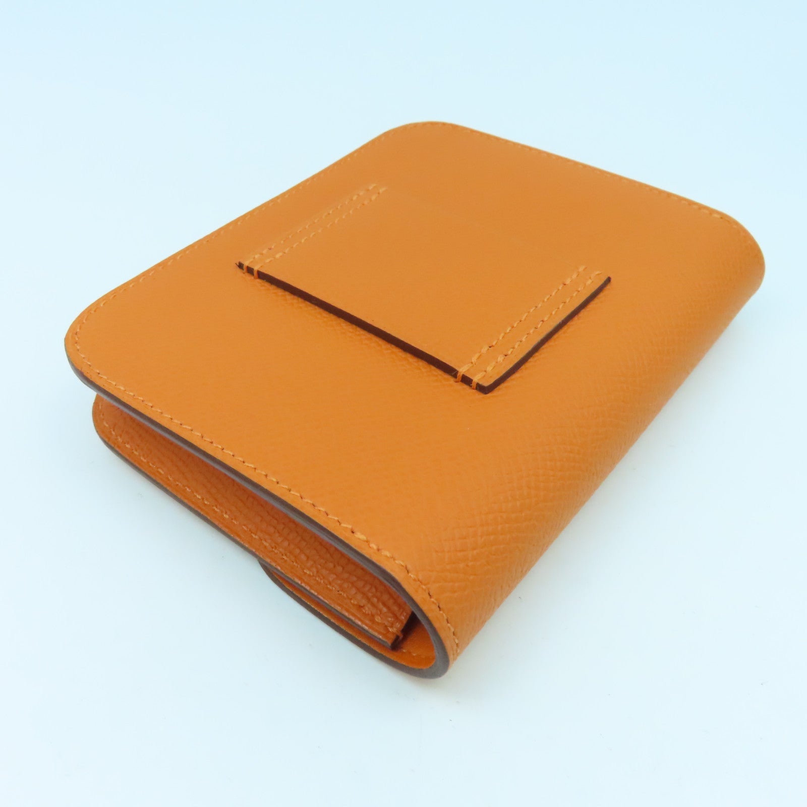 HERMES Epsom皮革Constance Silm金扣錢包橙色