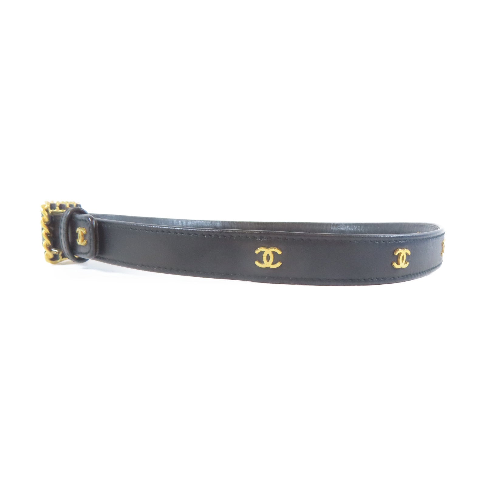 CHANEL 金屬/羊皮皮革Belt皮帶黑色/金色