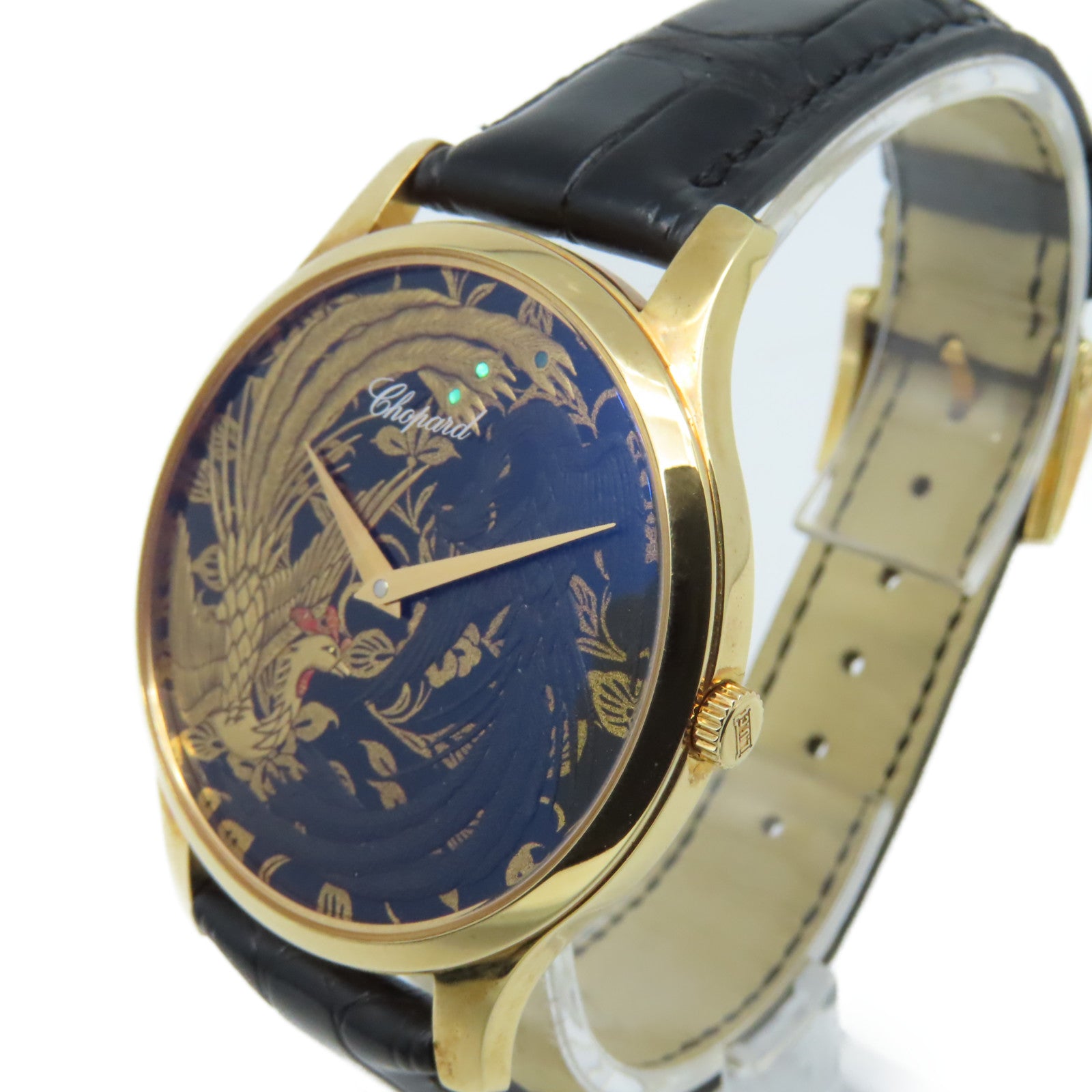 Chopard L.U.C Xp Urushi Watch 18K黃金/鱷魚皮革帶自動機芯手錶金色/黑色