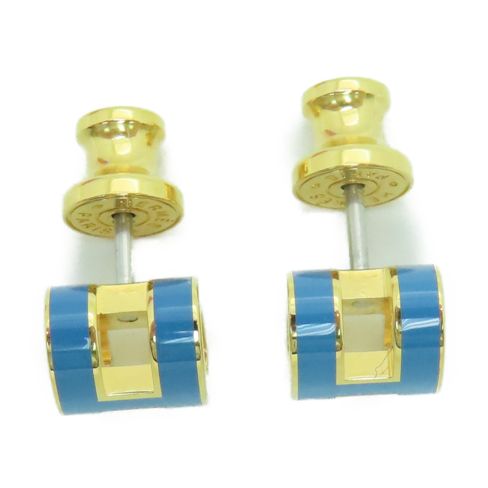 HERMES 金属Mini Pop H Earrings耳环微风蓝色/金色