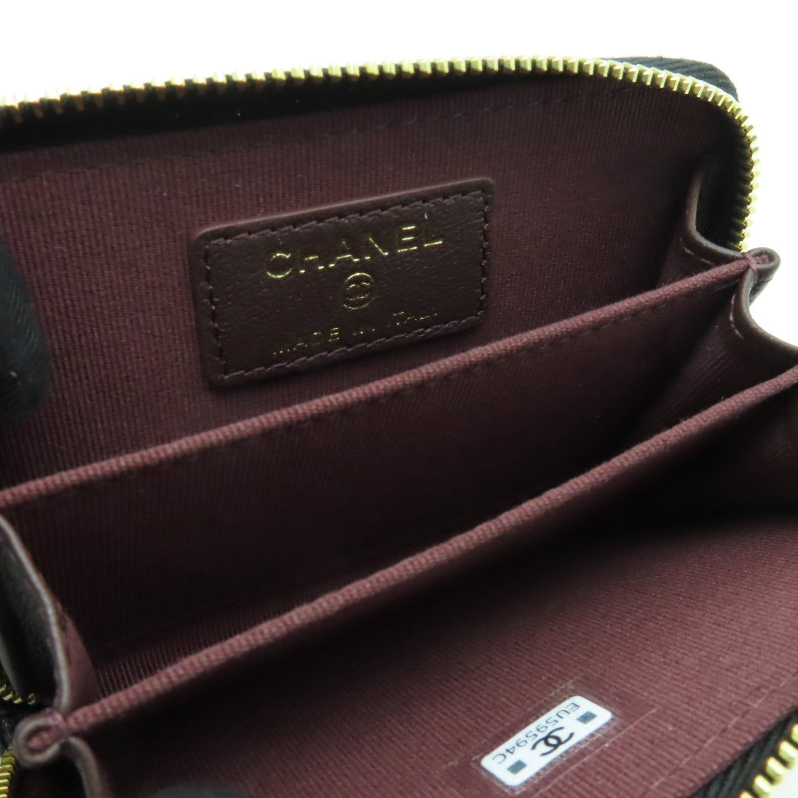 CHANEL 菱格羊皮皮革Coin Purse金扣零錢包黑色
