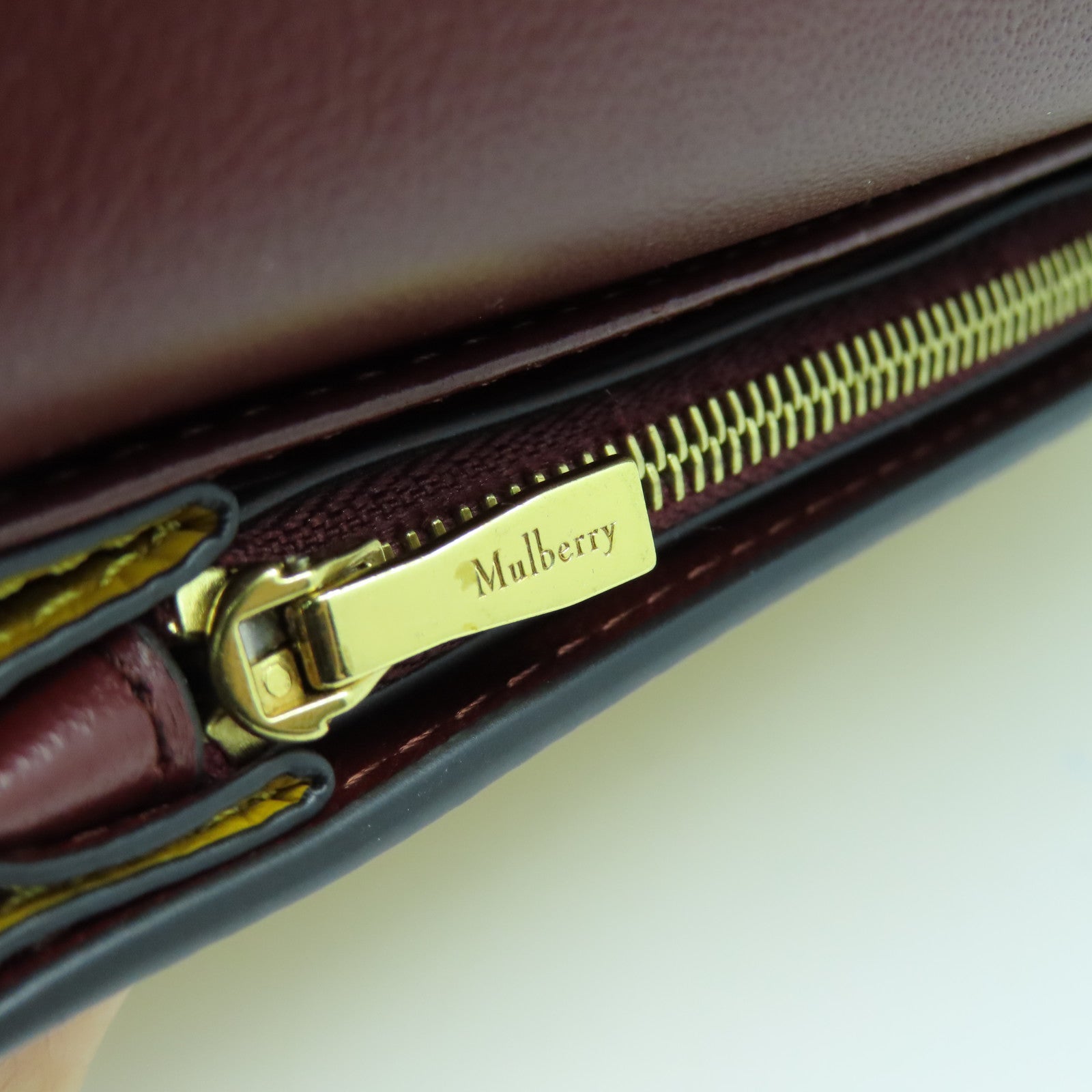 MULBERRY Leather Long Wallet Gold Buckle Yellow/Brown