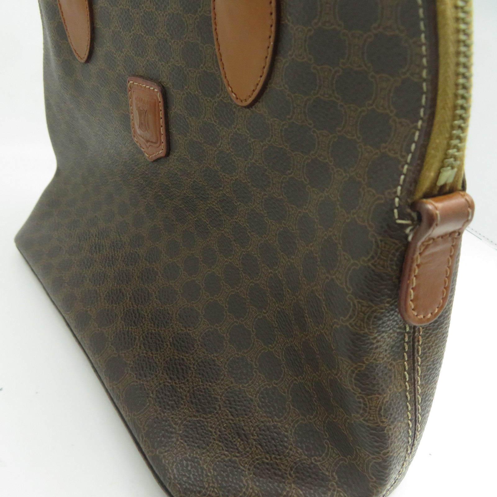 CELINE 塗層帆布Macadam Handbag金扣手挽袋啡色