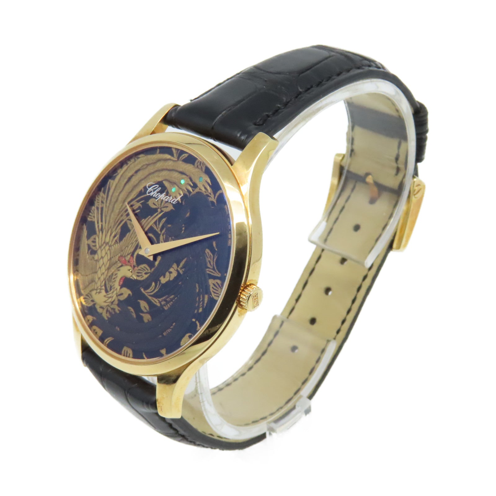 Chopard L.U.C Xp Urushi Watch 18K黃金/鱷魚皮革帶自動機芯手錶金色/黑色