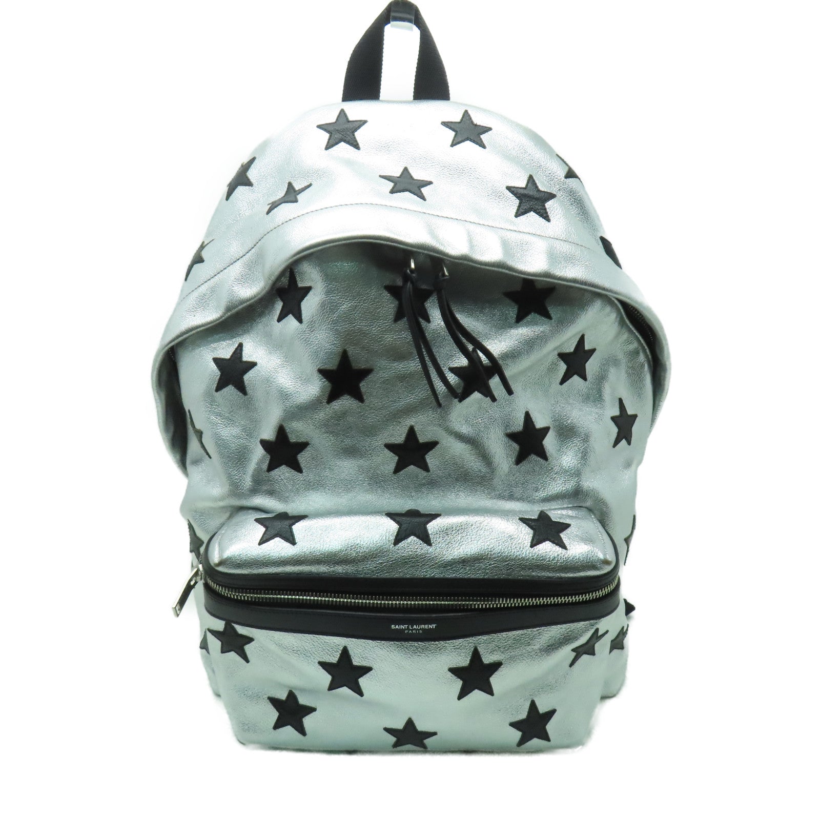 SAINT LAURENT 牛皮皮革Backpack銀扣背包銀色/黑色