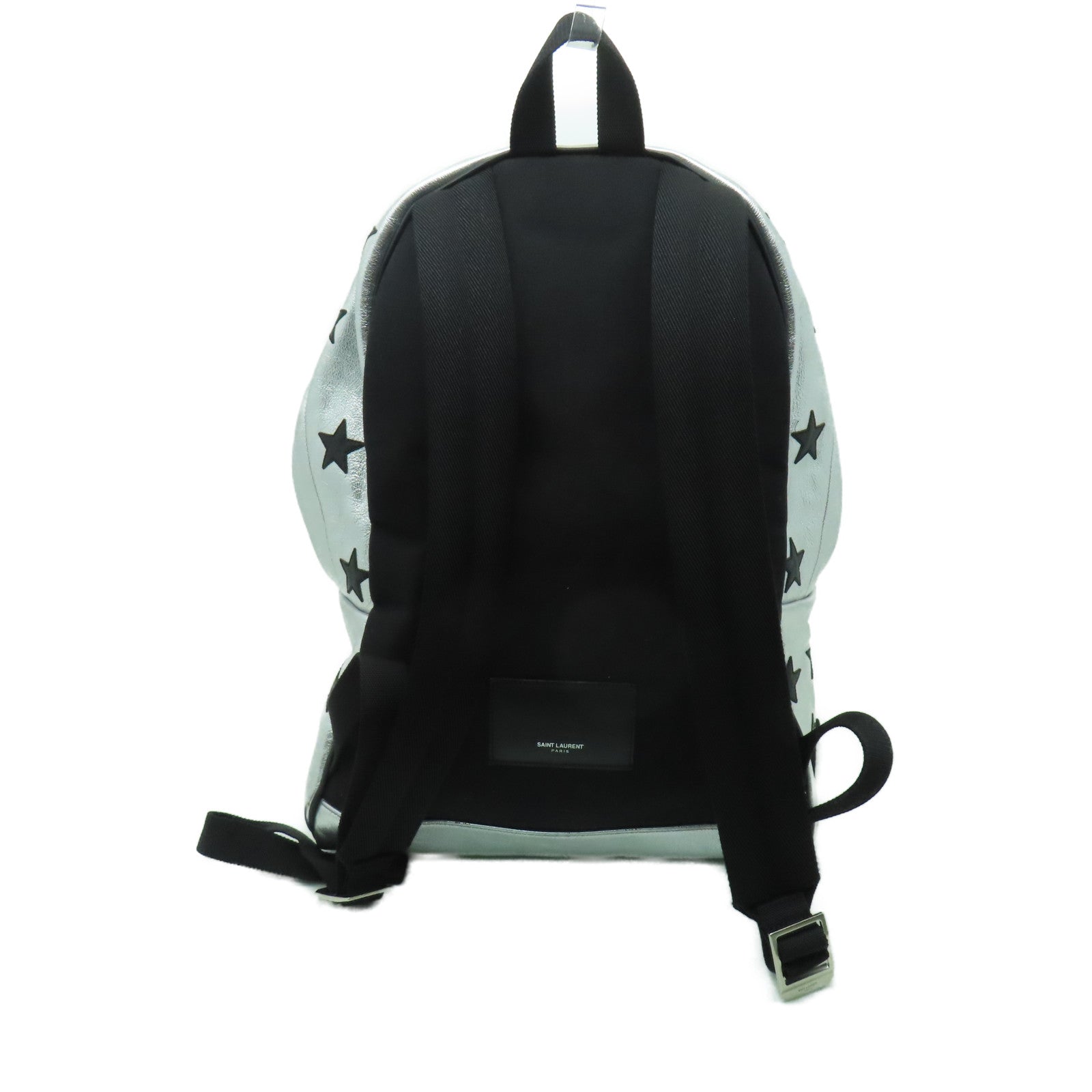 SAINT LAURENT 牛皮皮革Backpack銀扣背包銀色/黑色