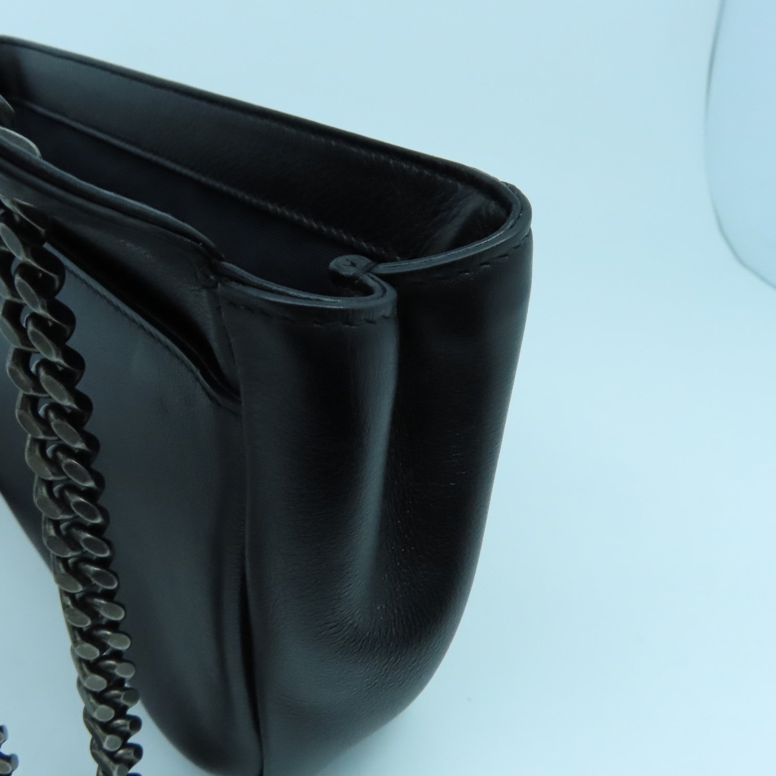 SAINT LAURENT Leather Chain Shoulder Silver Buckle Shoulder Bag Black