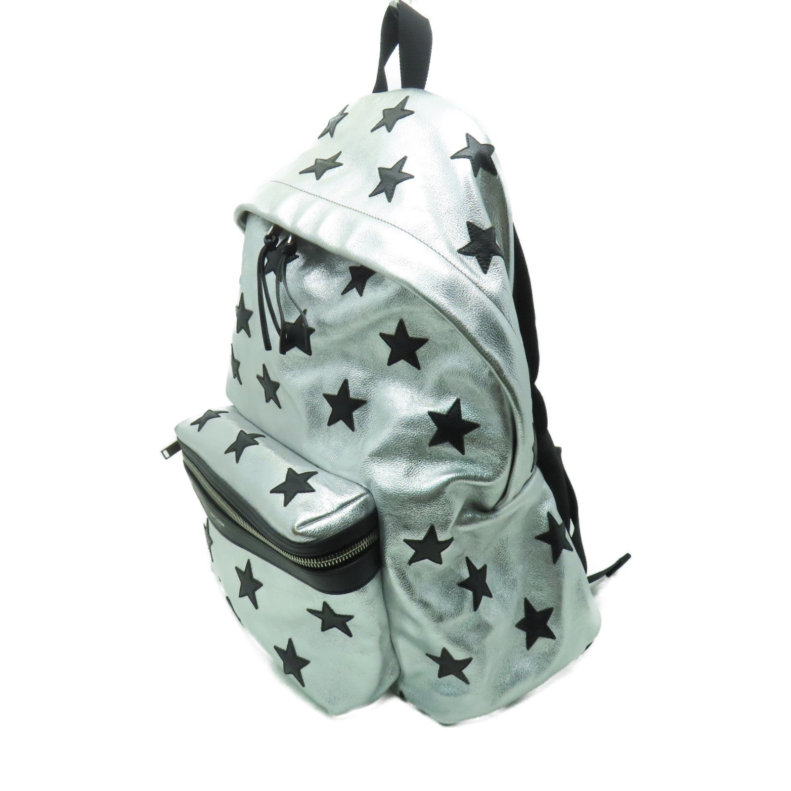 SAINT LAURENT 牛皮皮革Backpack銀扣背包銀色/黑色