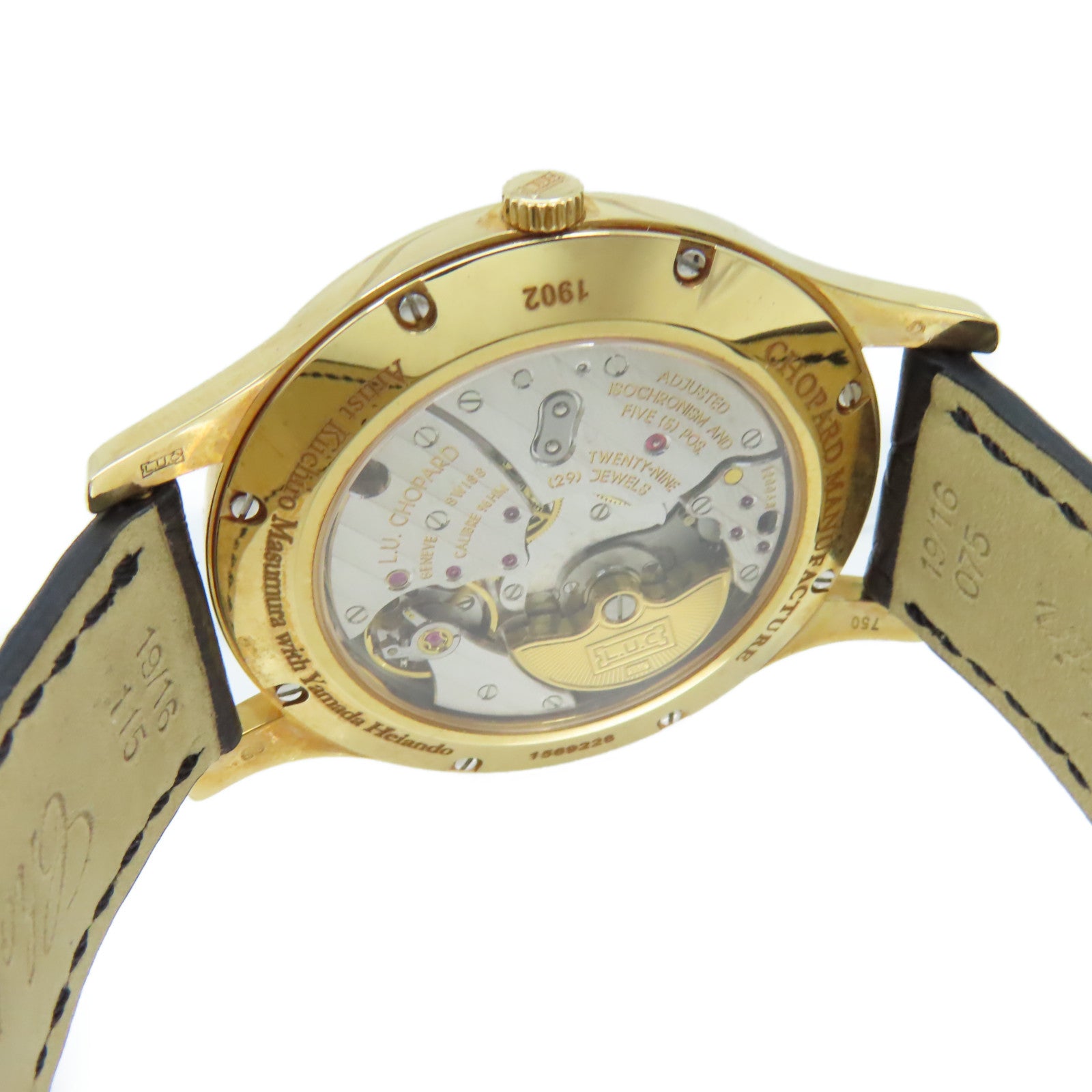Chopard L.U.C Xp Urushi Watch 18K黃金/鱷魚皮革帶自動機芯手錶金色/黑色