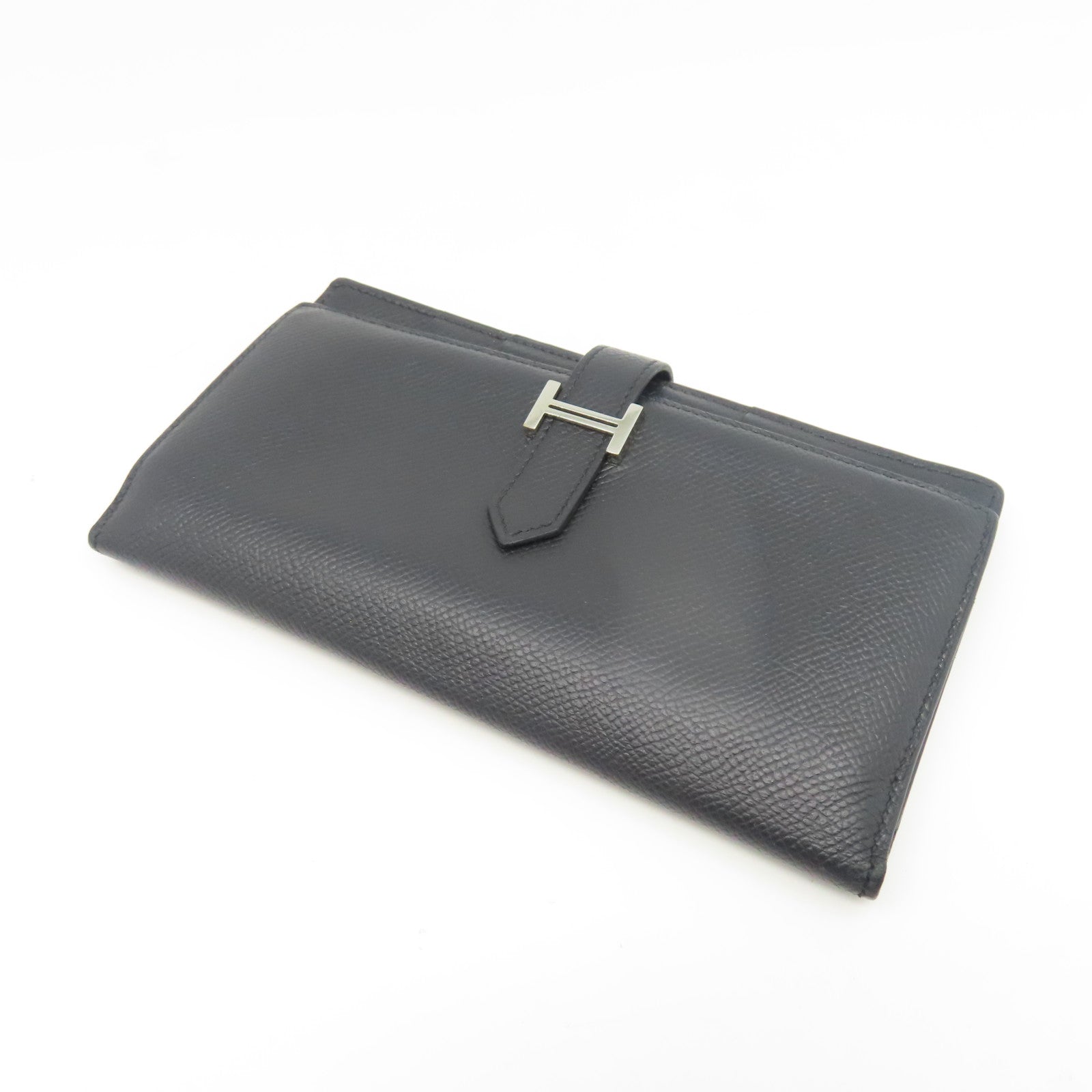 HERMES 【激減優惠】Veau Epsom皮革Bearn Wallet銀扣長錢包黑色