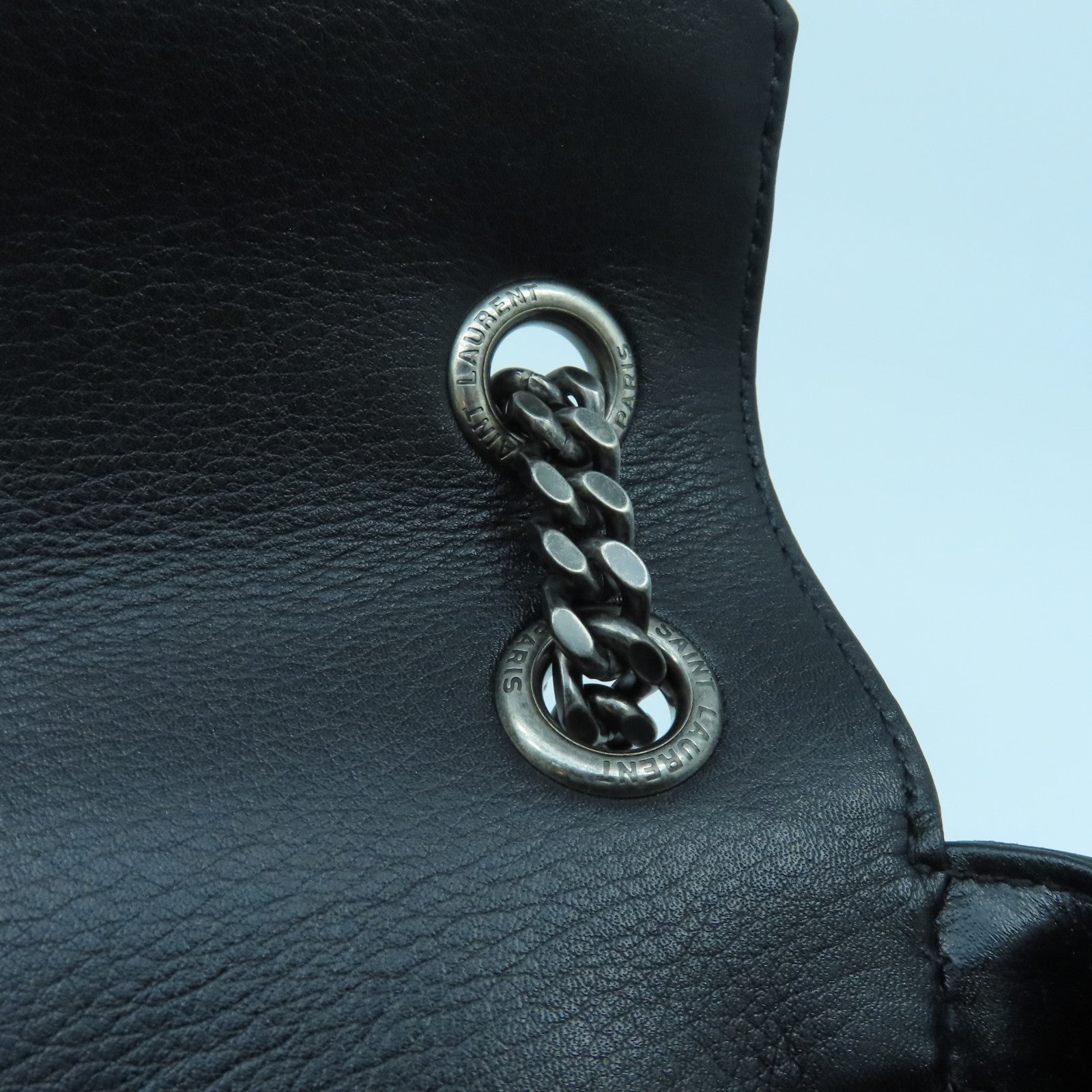 SAINT LAURENT Leather Chain Shoulder Silver Buckle Shoulder Bag Black