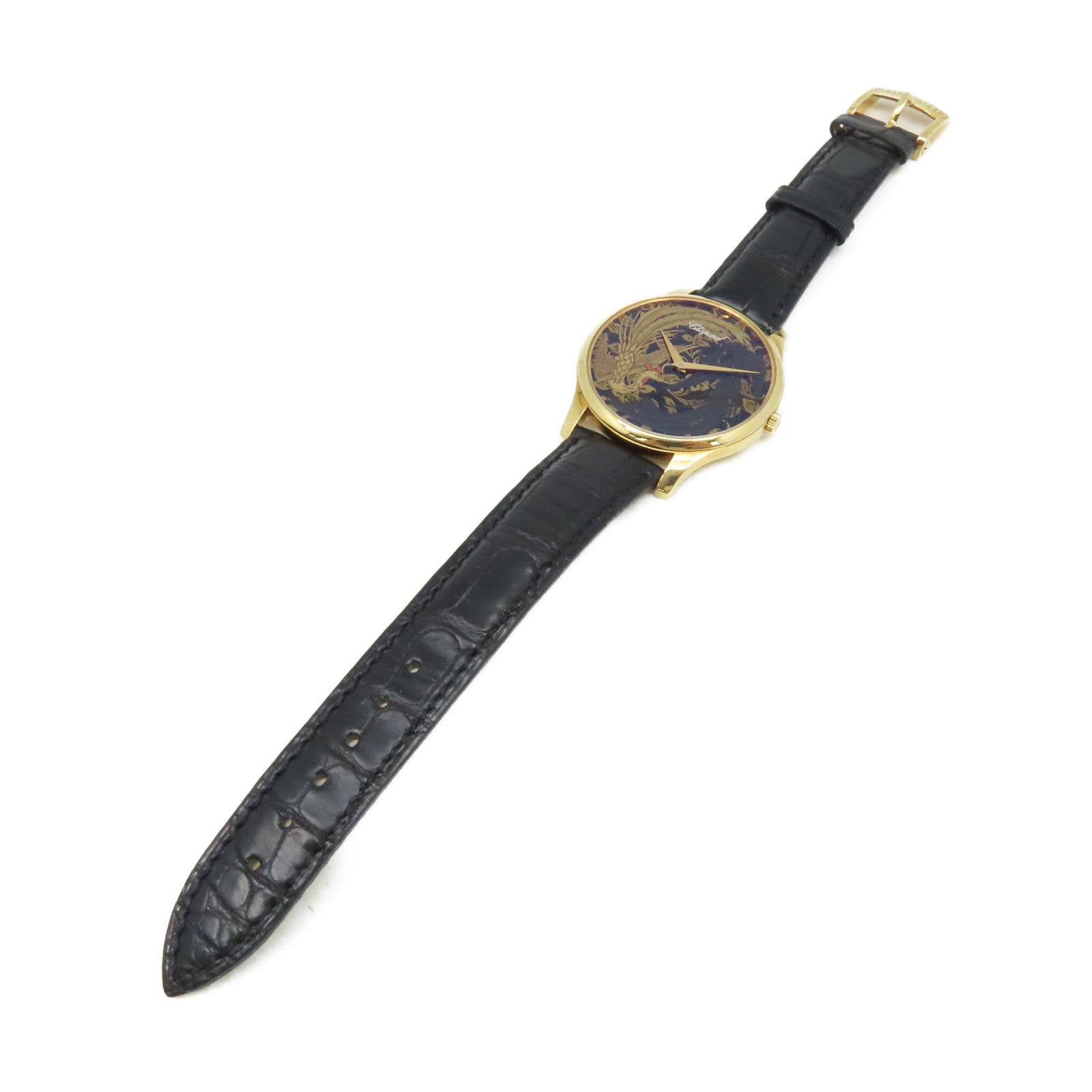 Chopard L.U.C Xp Urushi Watch 18K黃金/鱷魚皮革帶自動機芯手錶金色/黑色
