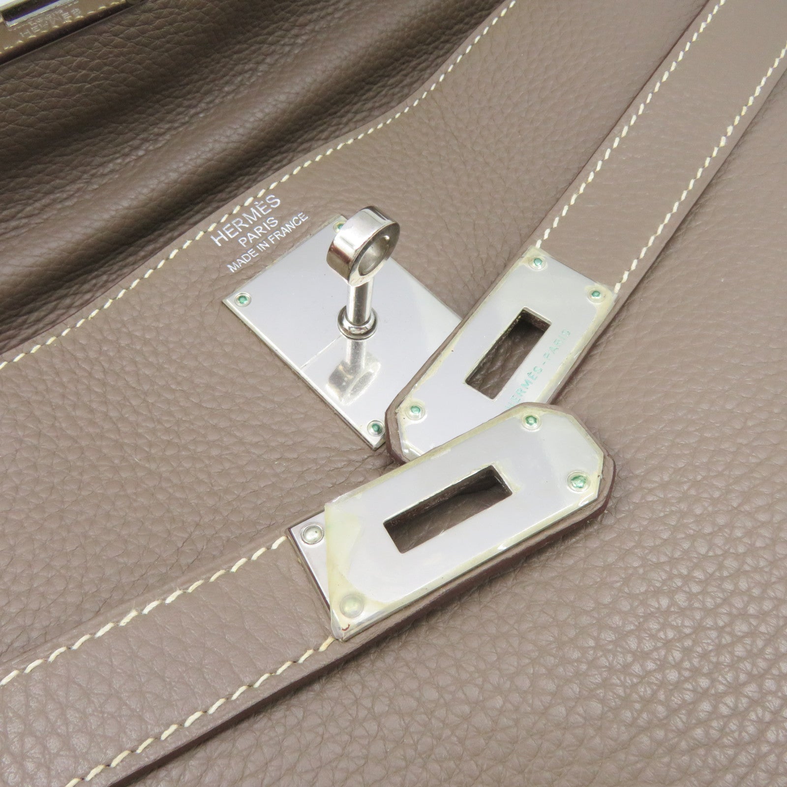 HERMES 【激减优惠】Clemence皮革银扣Shoulder Kelly Hand Bag手挽袋灰色
