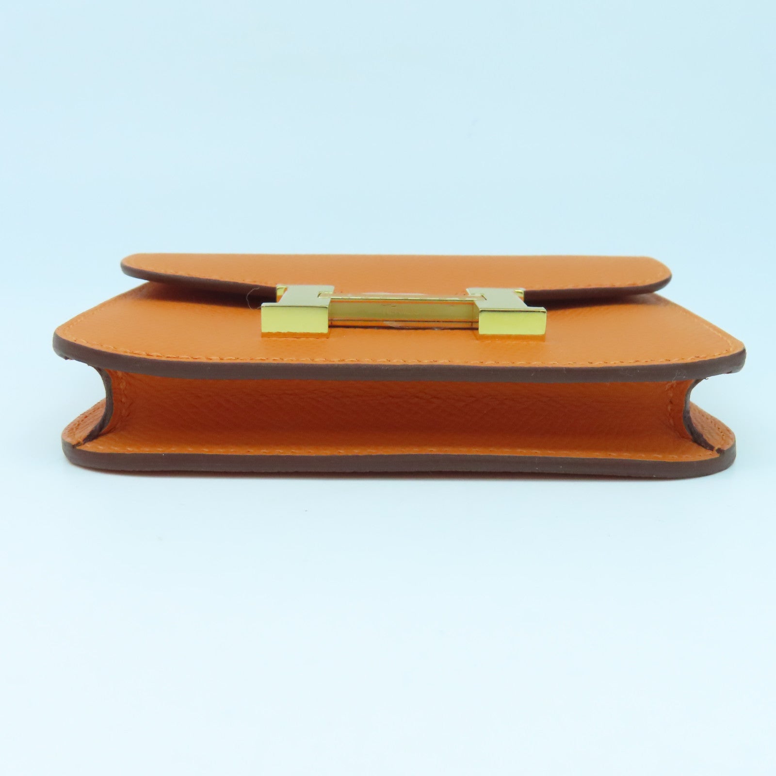 HERMES Epsom皮革Constance Silm金扣錢包橙色