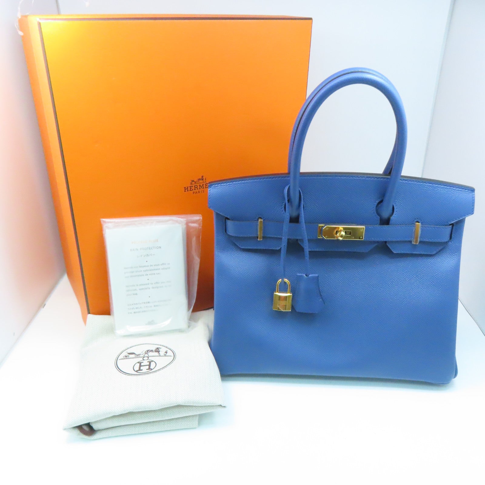 HERMES Epsom皮革Birkin 30金扣手挽袋Blue Agate藍色