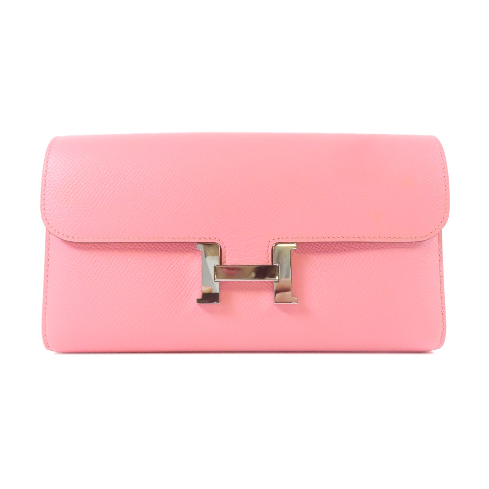 HERMES Veau Epsom皮革Constance Wallet銀扣長錢包Rose Confetti糖果粉色