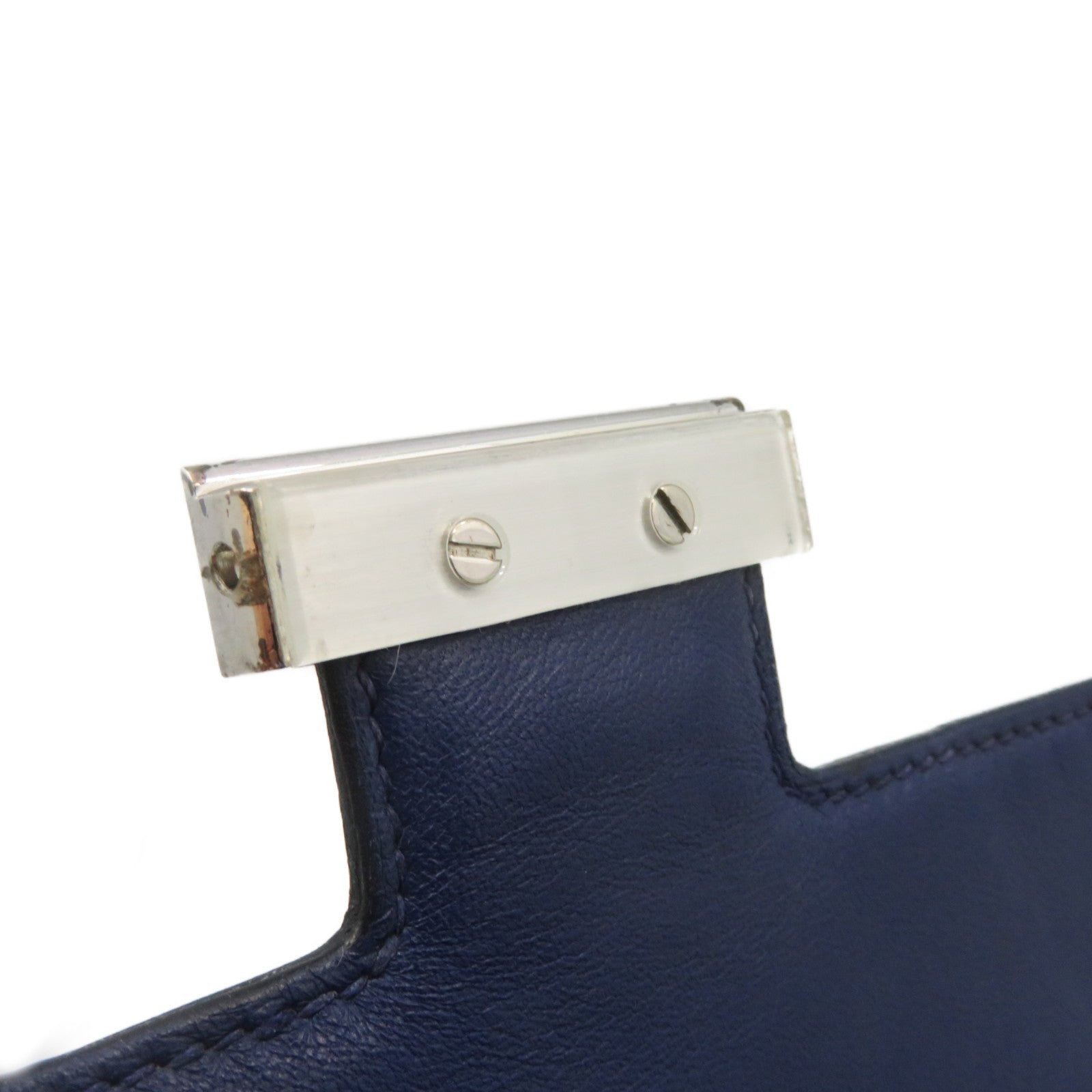 HERMES 【激減優惠】Epsom皮革Constance 24 Shoulder Bag銀扣肩背袋藍色