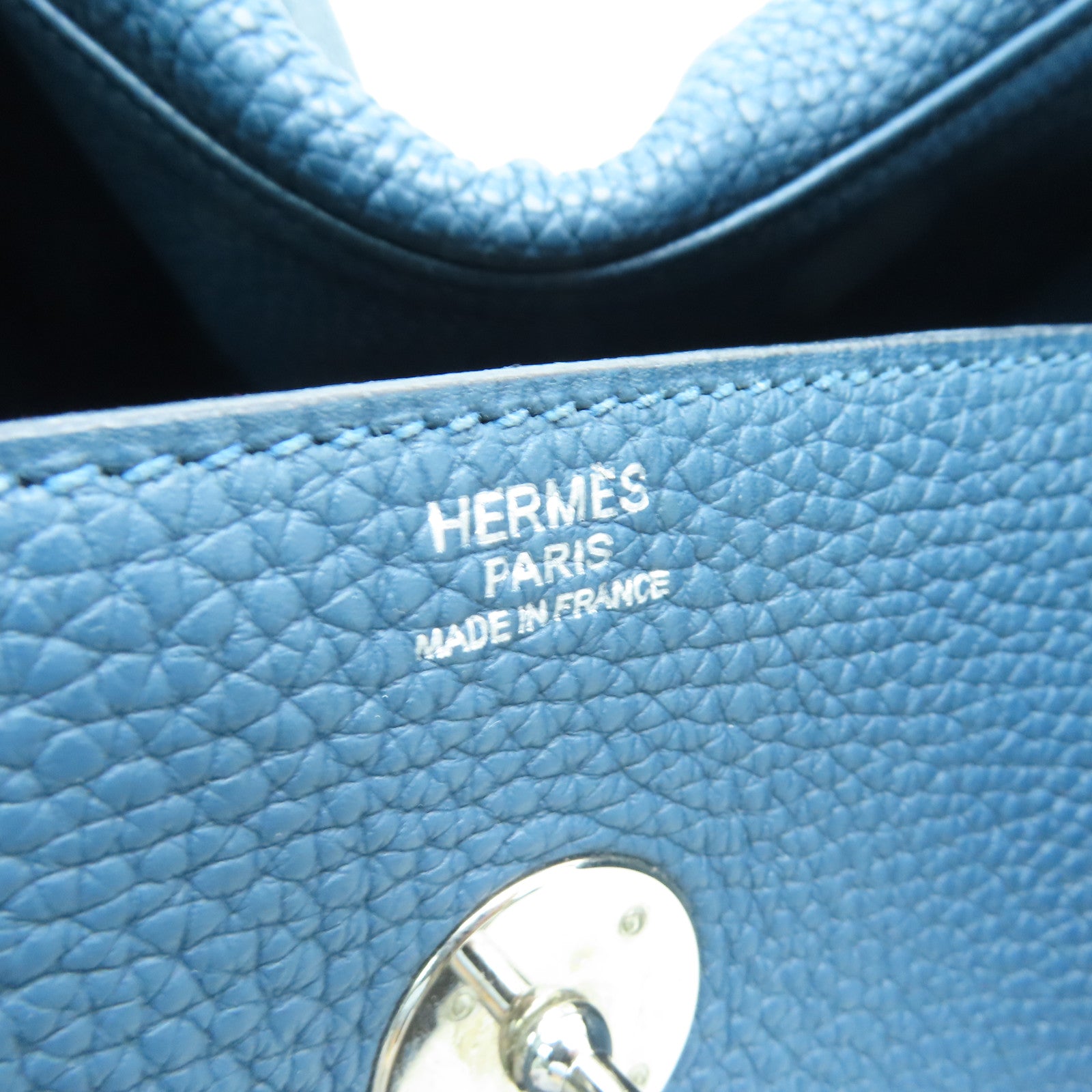 HERMES 【激減優惠】Clemence皮革Lindy 30銀扣手挽肩背兩用袋深藍色