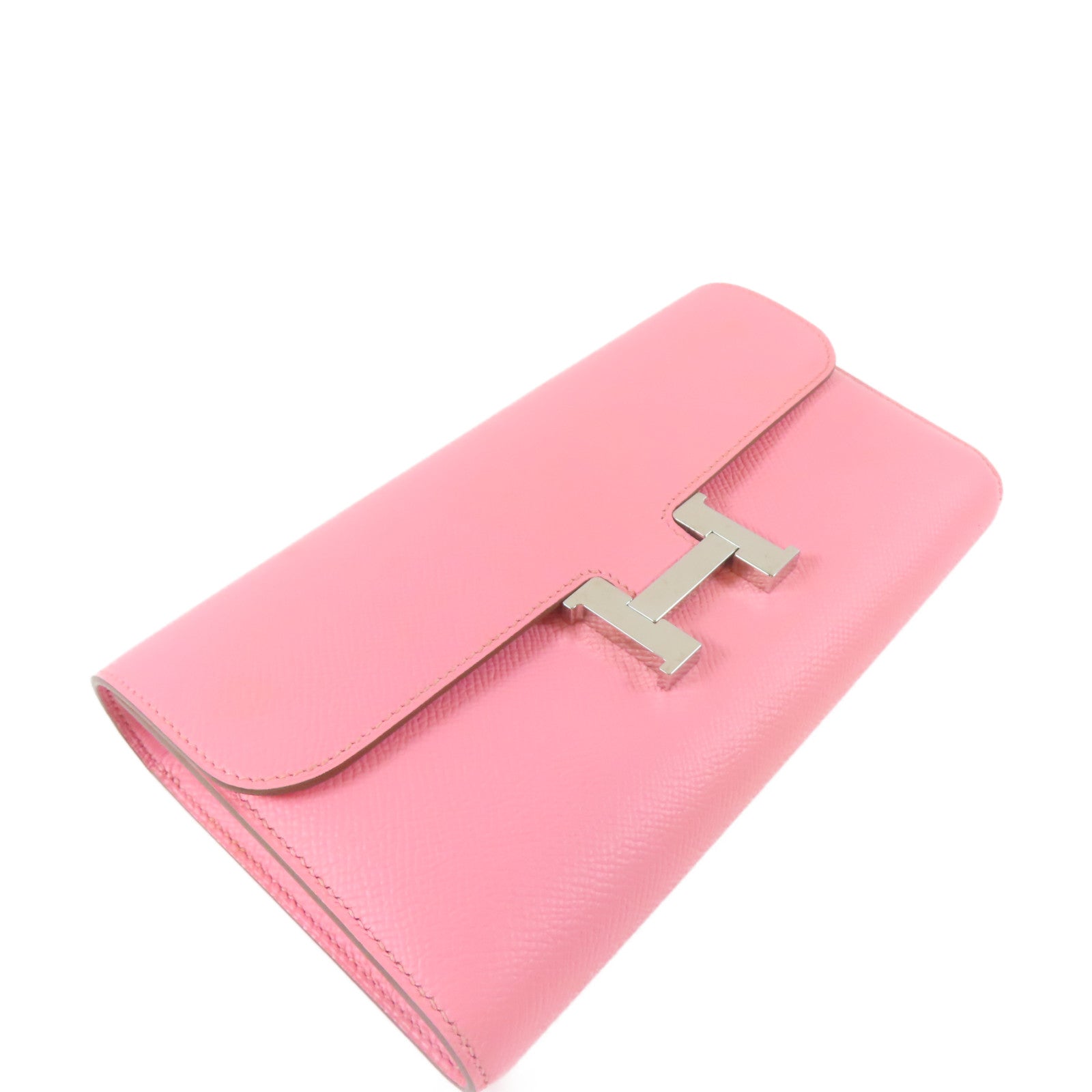 HERMES Veau Epsom皮革Constance Wallet銀扣長錢包Rose Confetti糖果粉色