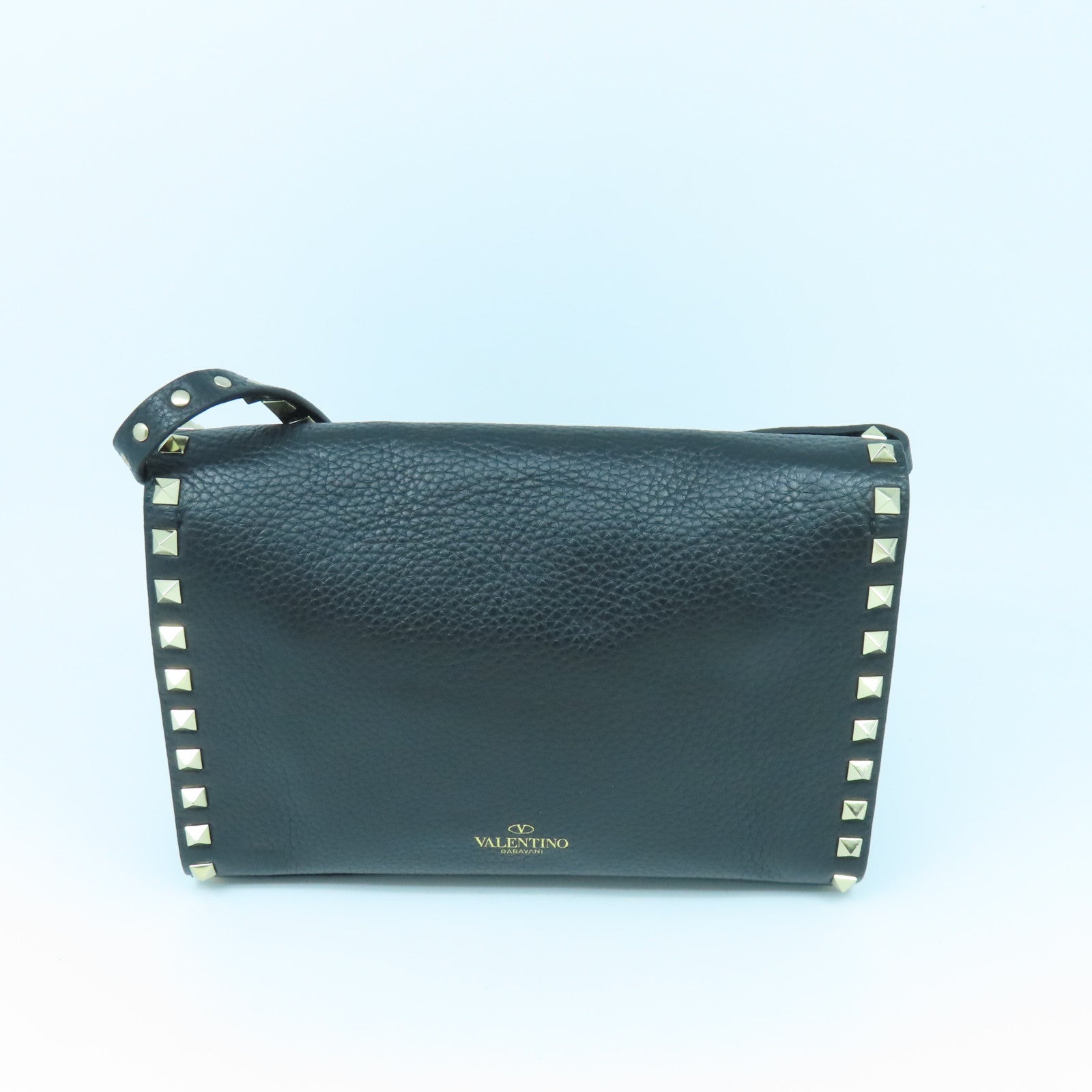 Valentino Calfskin Leather Garavani Rockstud Shoulder Bag Gold Buckle Shoulder Bag Black